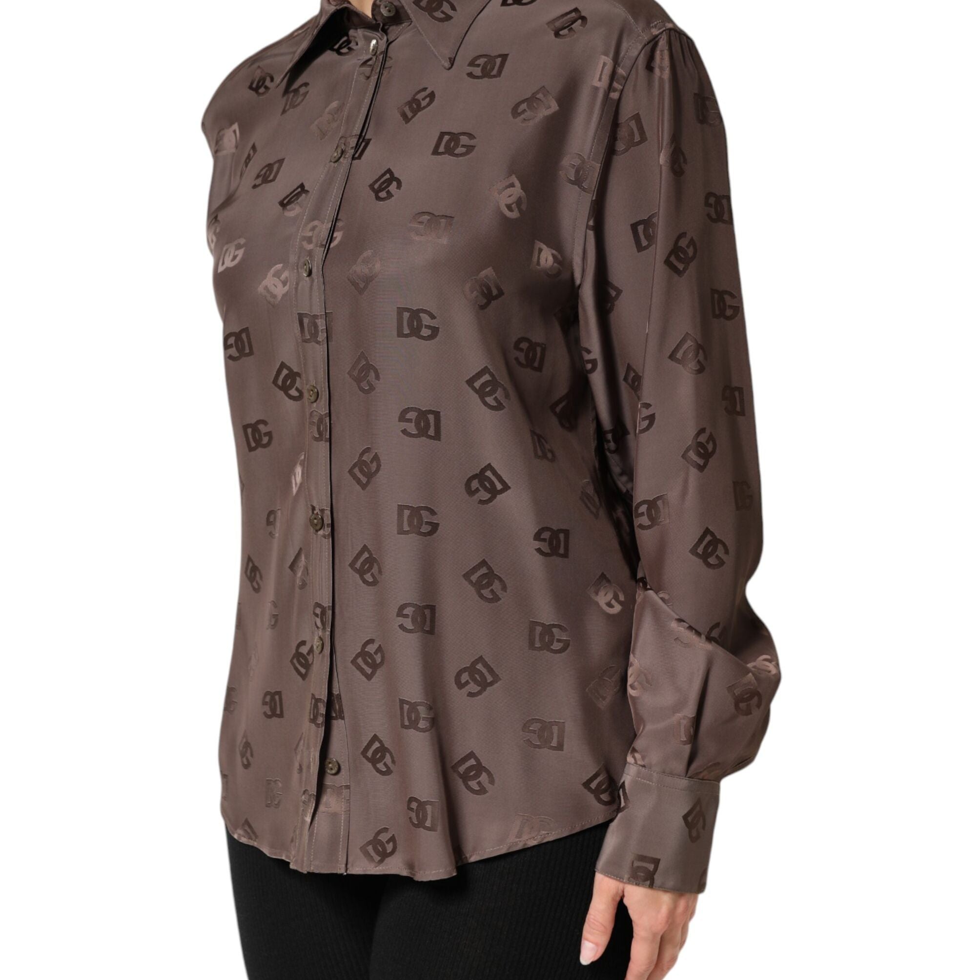 Dolce & Gabbana Brown Collared Long Sleeves Logo Shirt Top