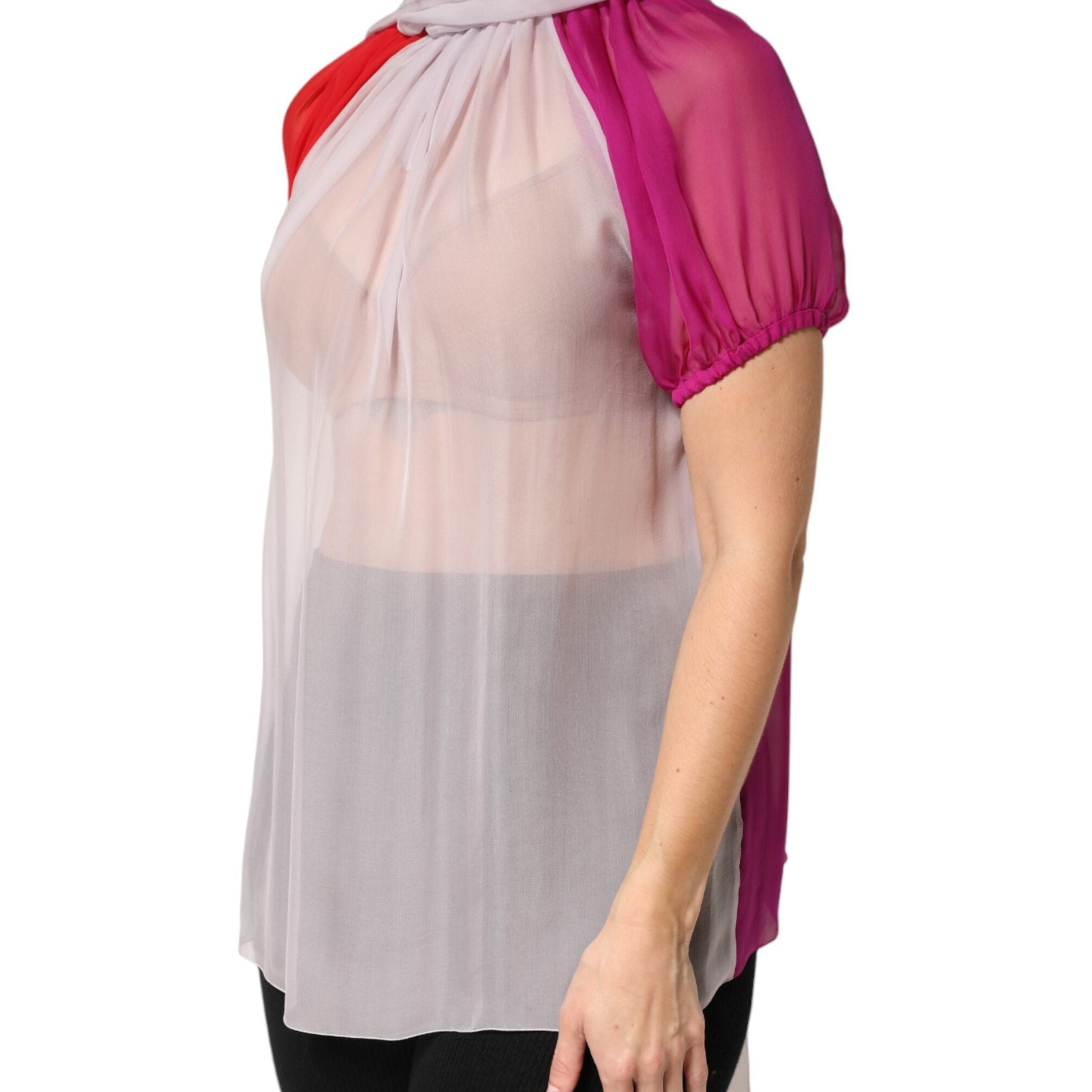 Dolce & Gabbana Multicolor Short Sleeves Silk Blouse Top