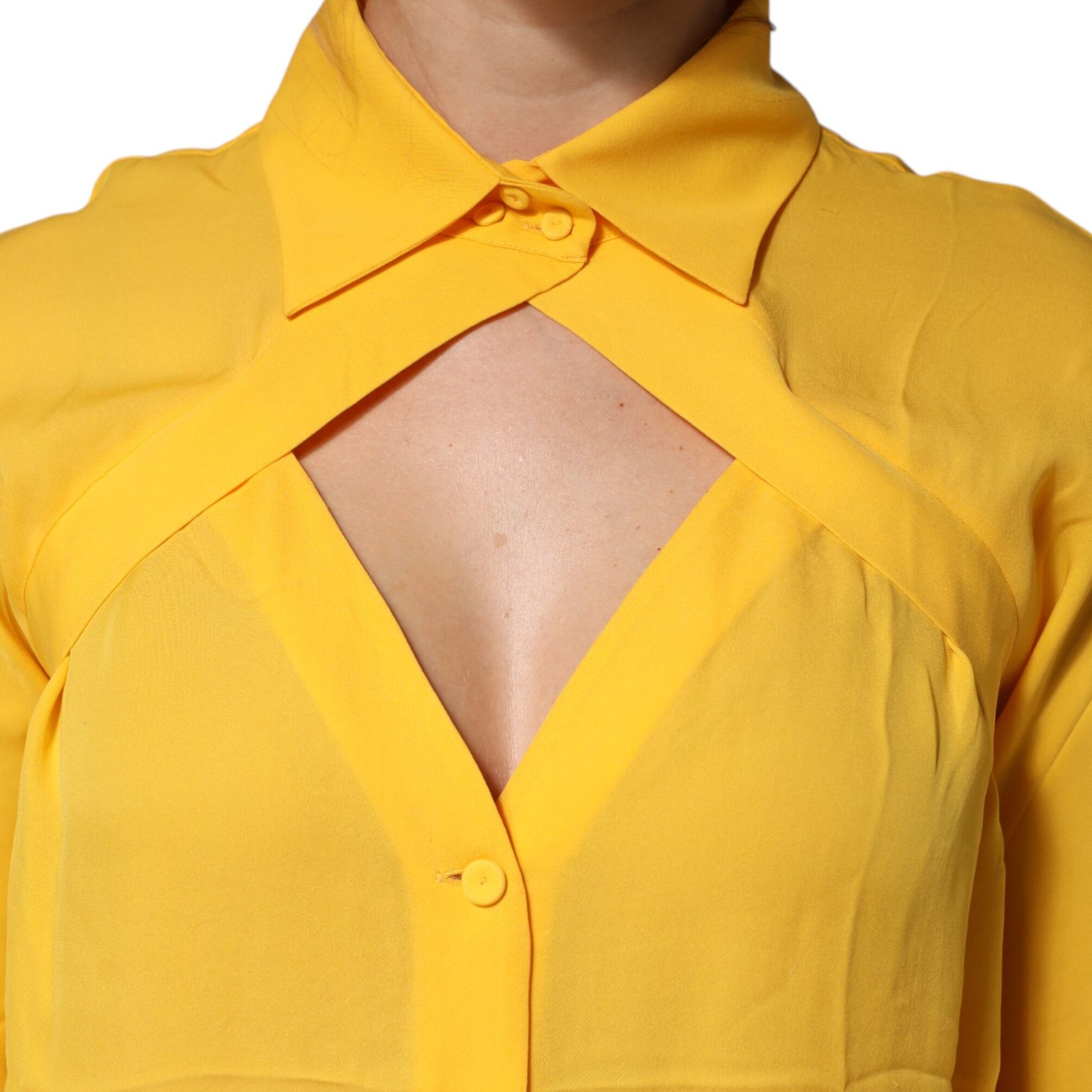Moschino Couture Yellow Silk Collared Long Sleeves  Top