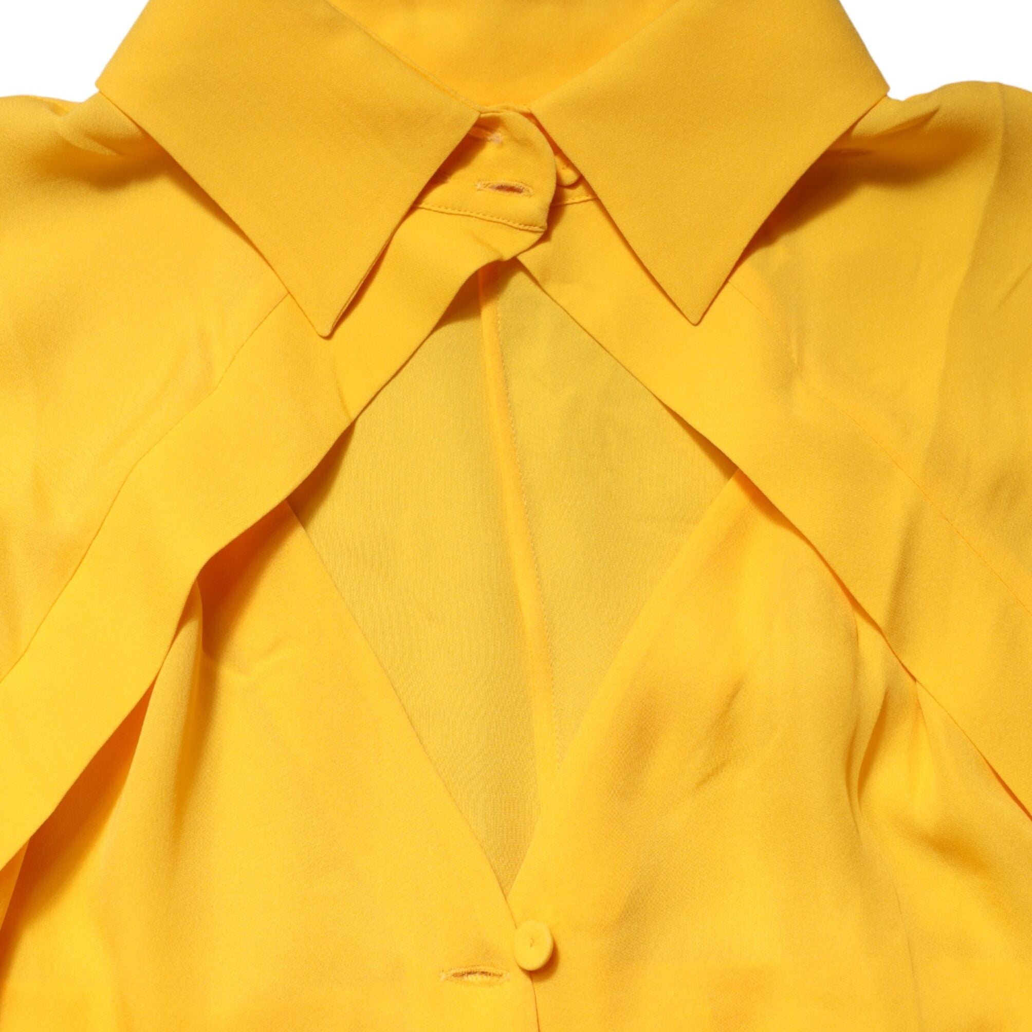 Moschino Couture Yellow Silk Collared Long Sleeves  Top