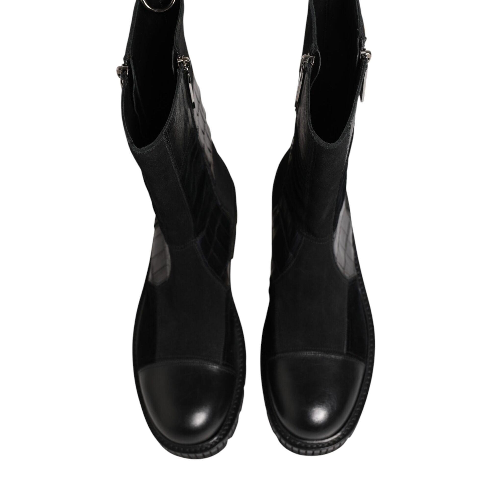 Dolce & Gabbana Black Patchwork Leather Mid Calf Boot  Shoes