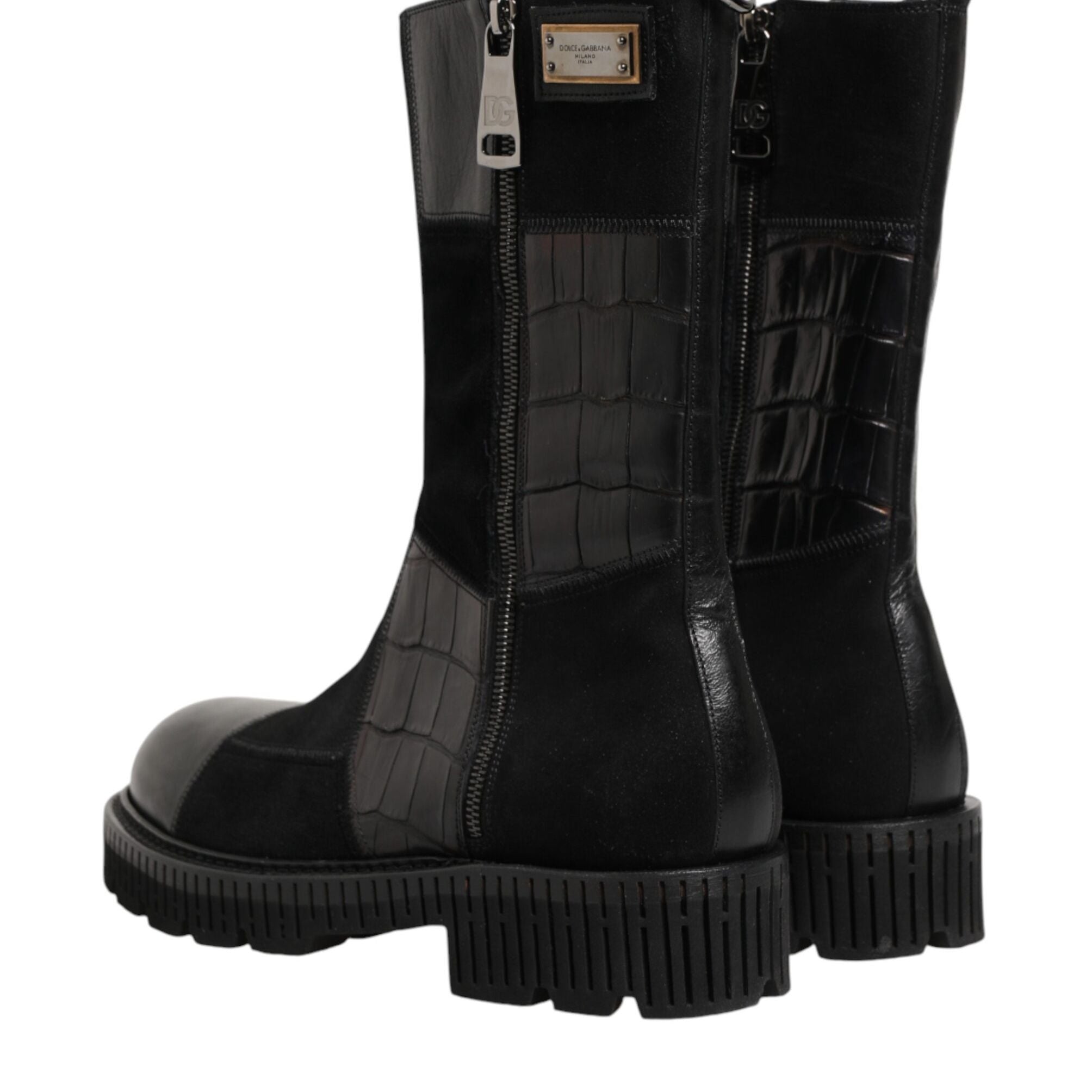 Dolce & Gabbana Black Patchwork Leather Mid Calf Boot  Shoes