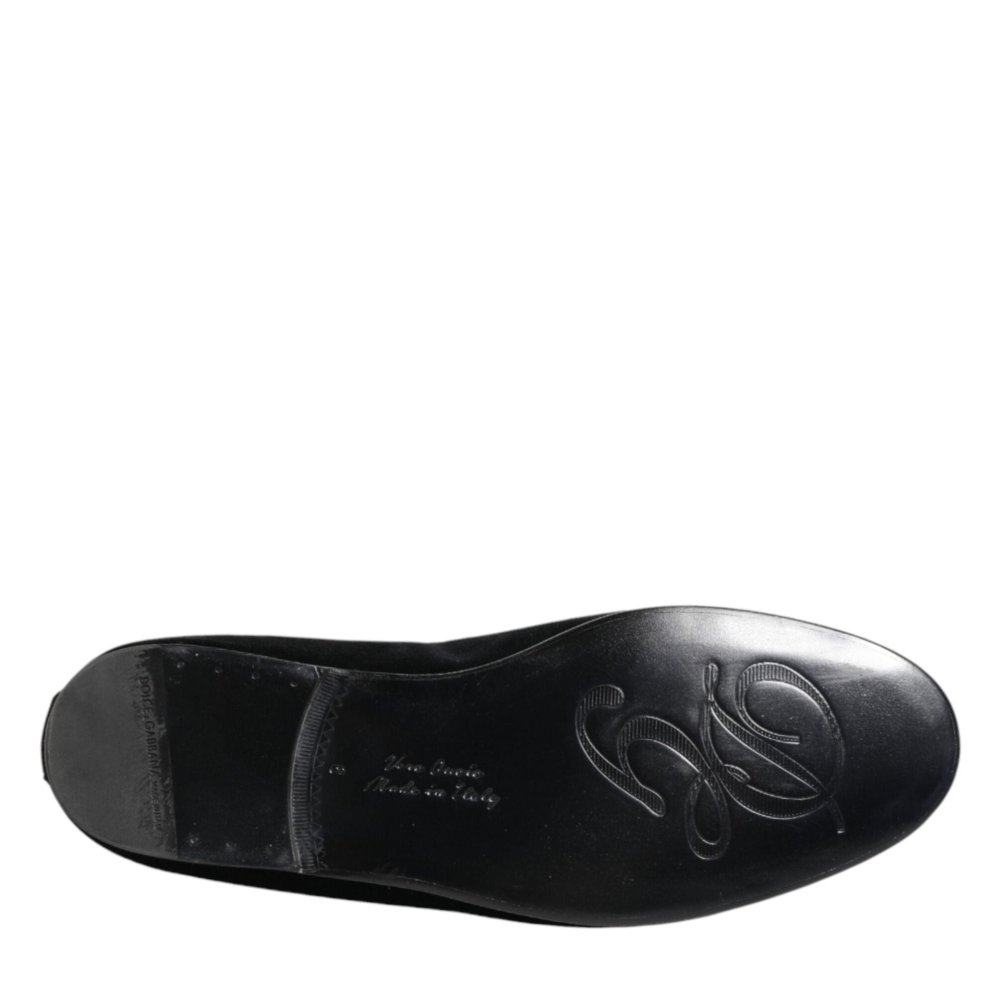 Dolce & Gabbana Black Velvet Gold Crown Mens Loafers Shoes