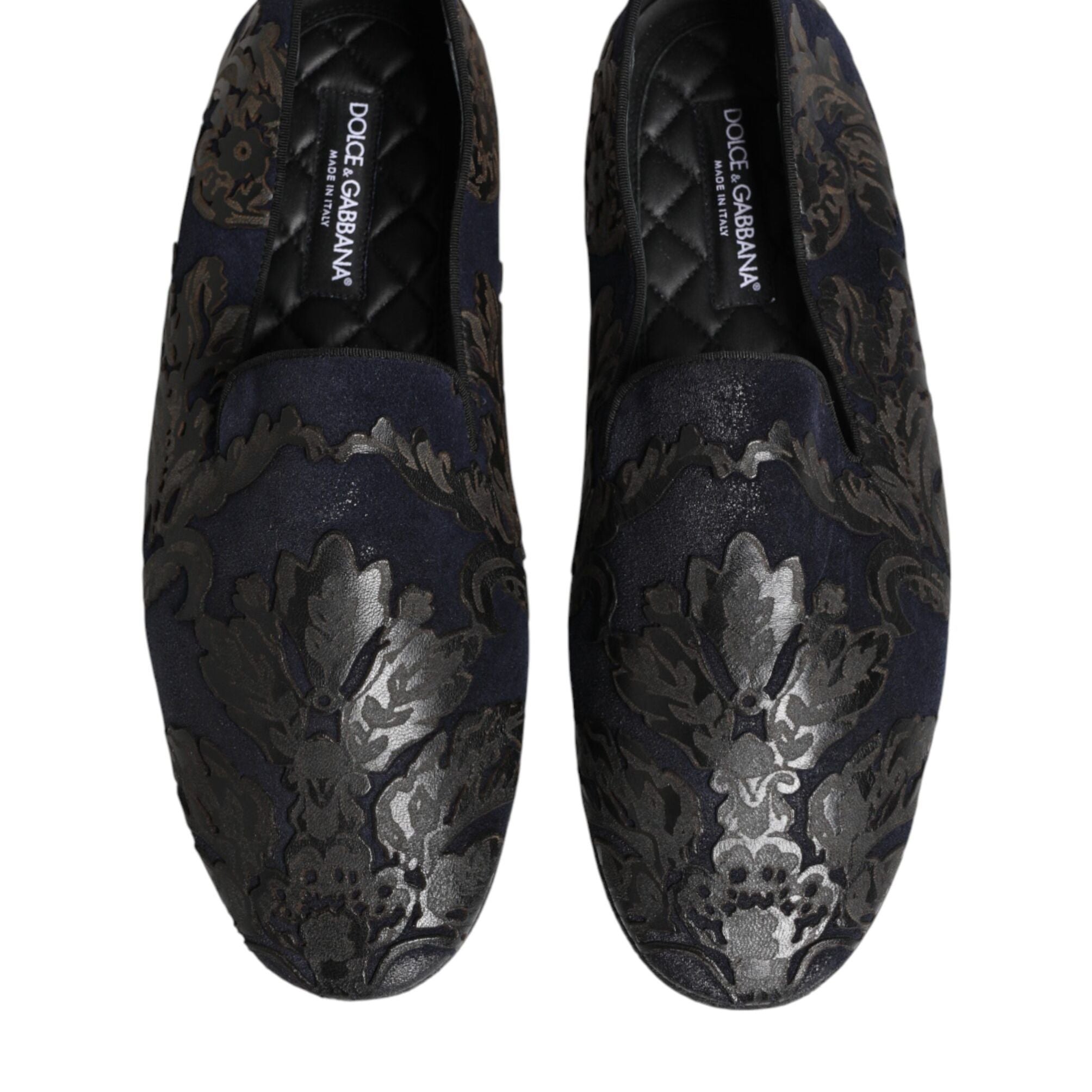 Dolce & Gabbana Black Jacquard Leather Slip On Loafers Shoes