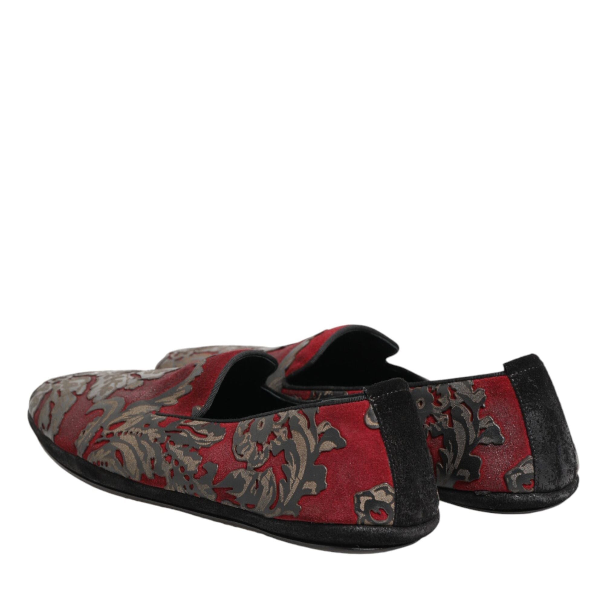 Dolce & Gabbana Bordeaux Jacquard Leather Slip On Loafer Shoes