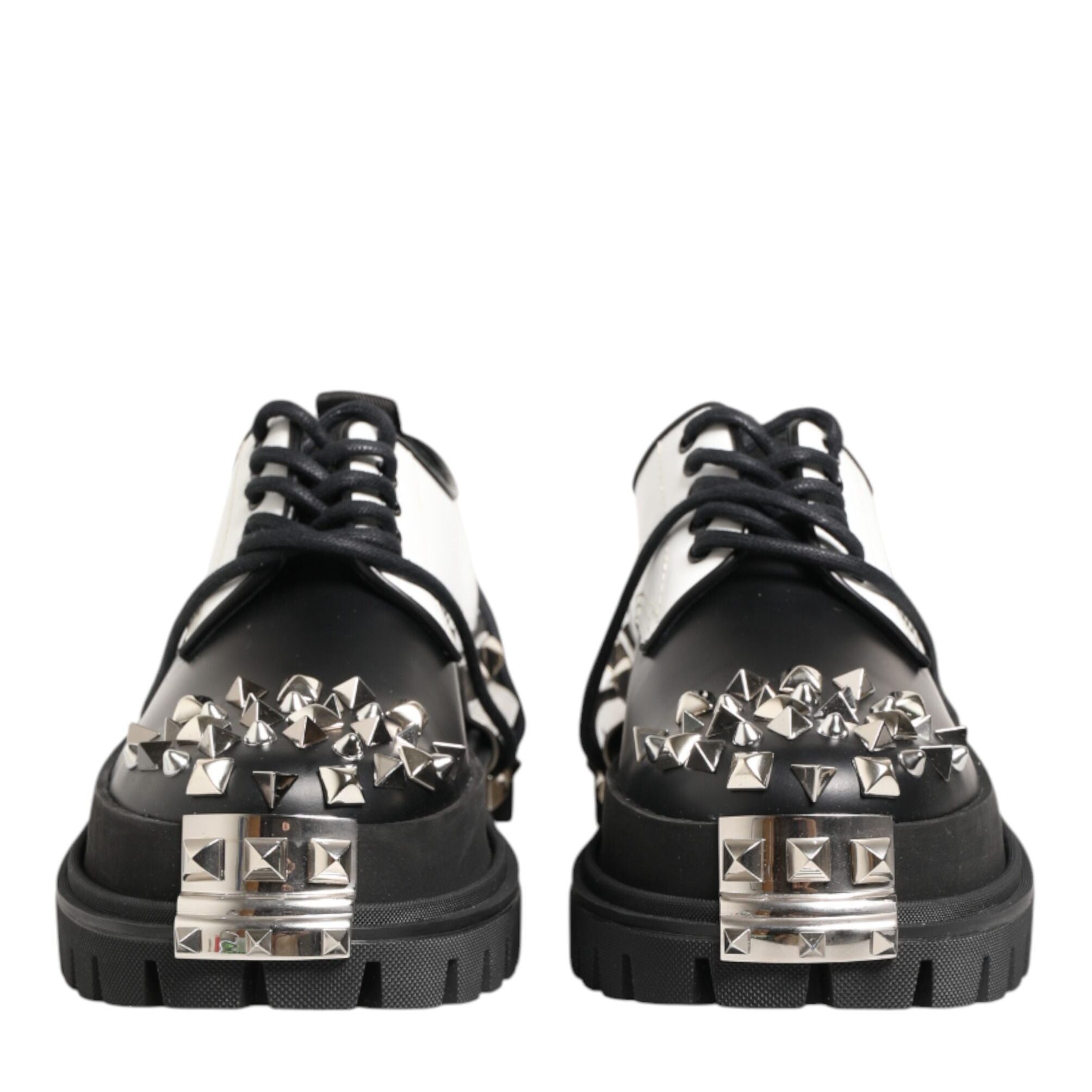 Dolce & Gabbana Black White Studded Men Formal Derby Shoes