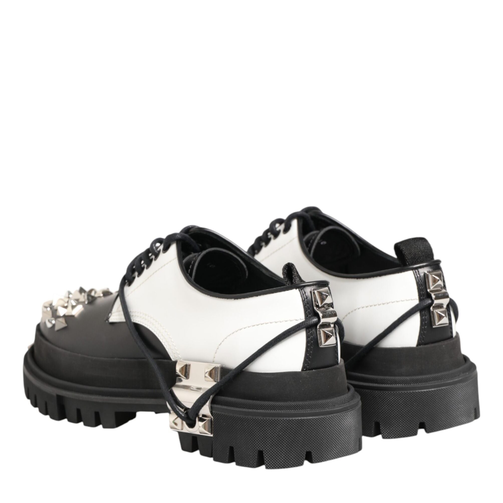 Dolce & Gabbana Black White Studded Men Formal Derby Shoes