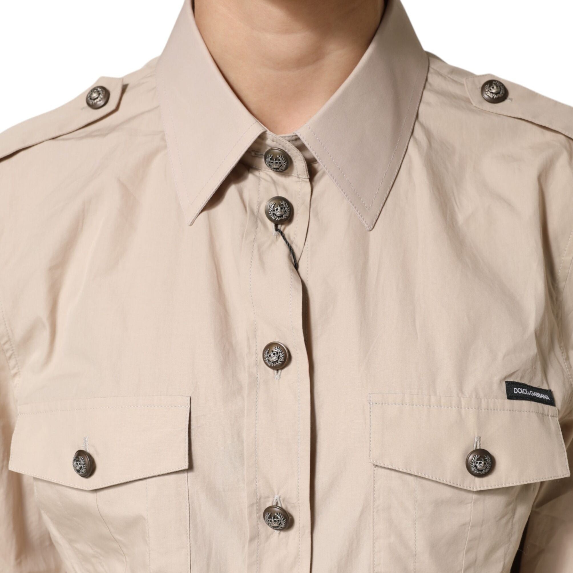 Dolce & Gabbana Beige Collared Long Sleeve Cotton Shirt Top
