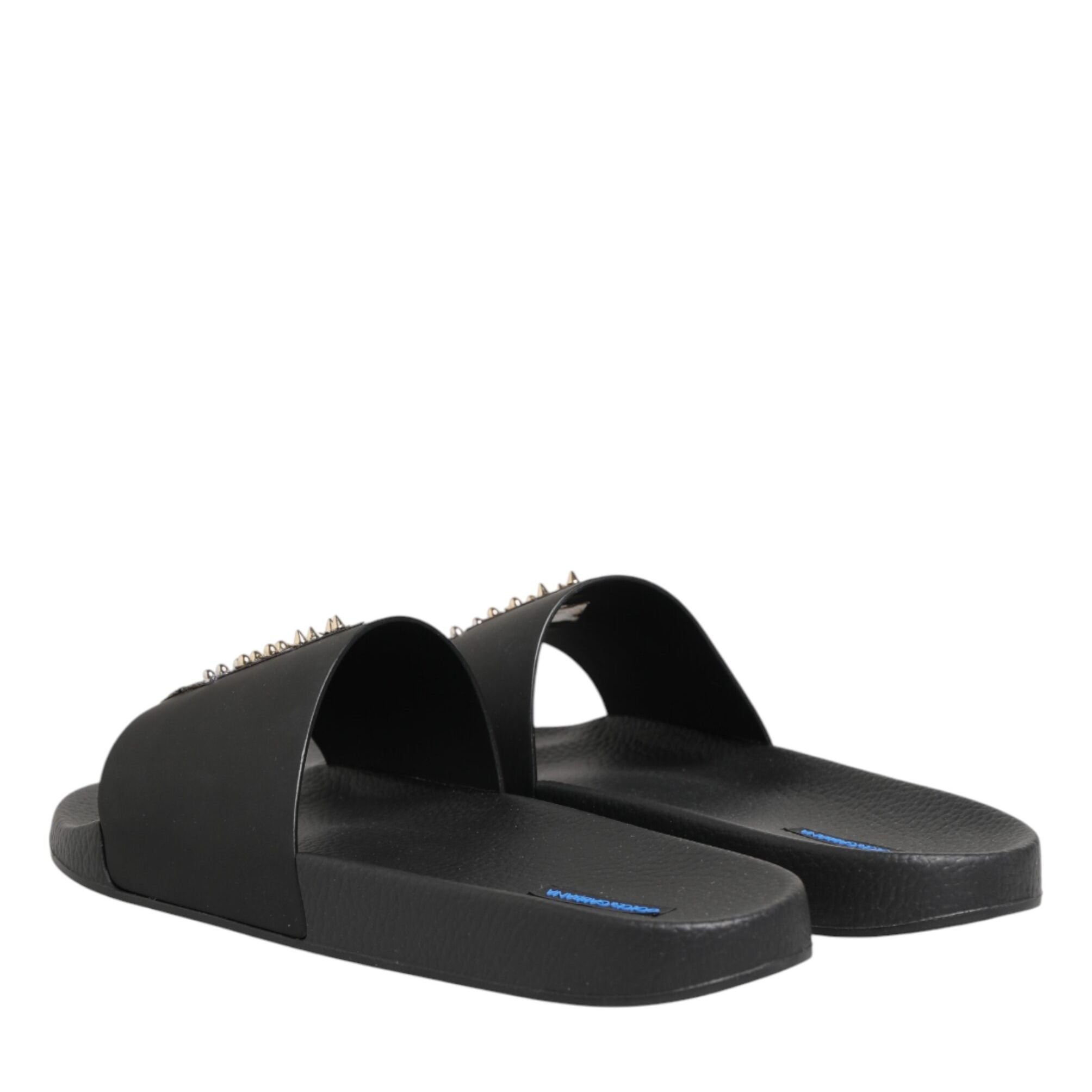 Dolce & Gabbana Black Leather Slides Sandals Beachwear Shoes