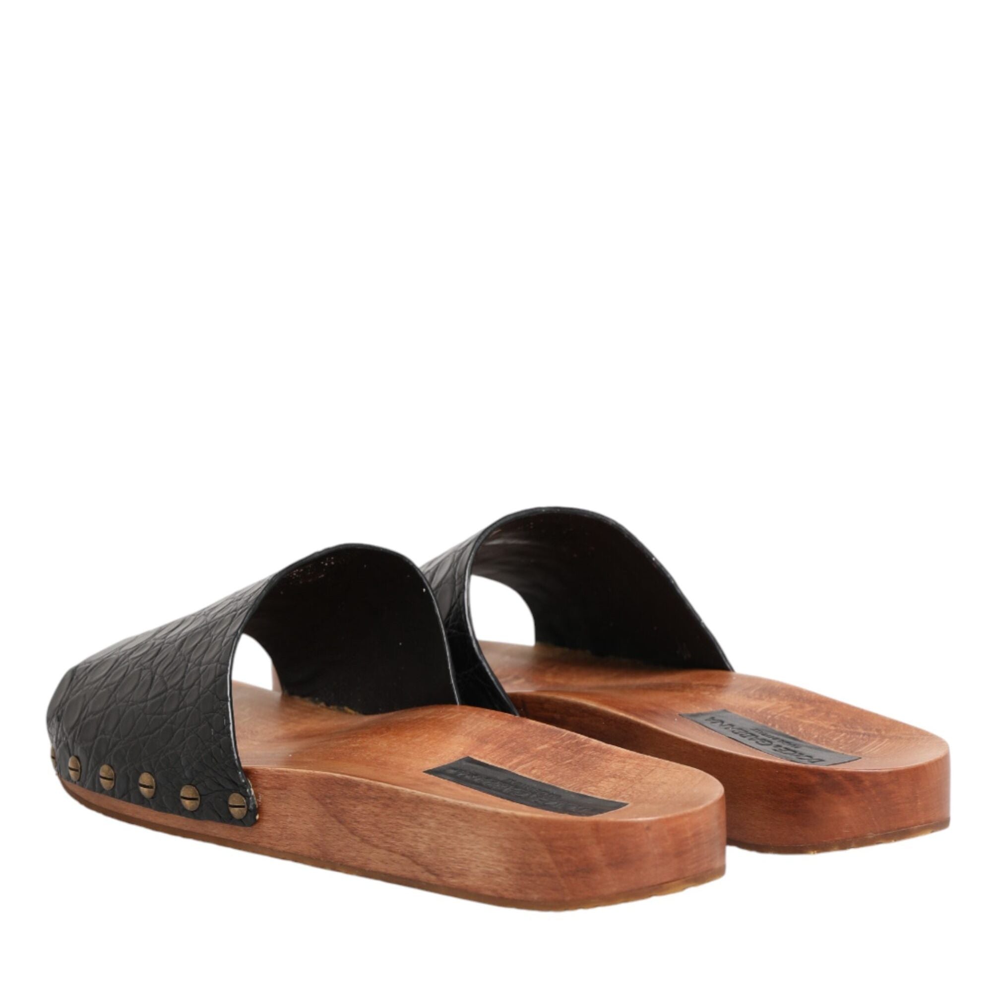 Dolce & Gabbana Black Brown Leather Slides Sandals Shoes