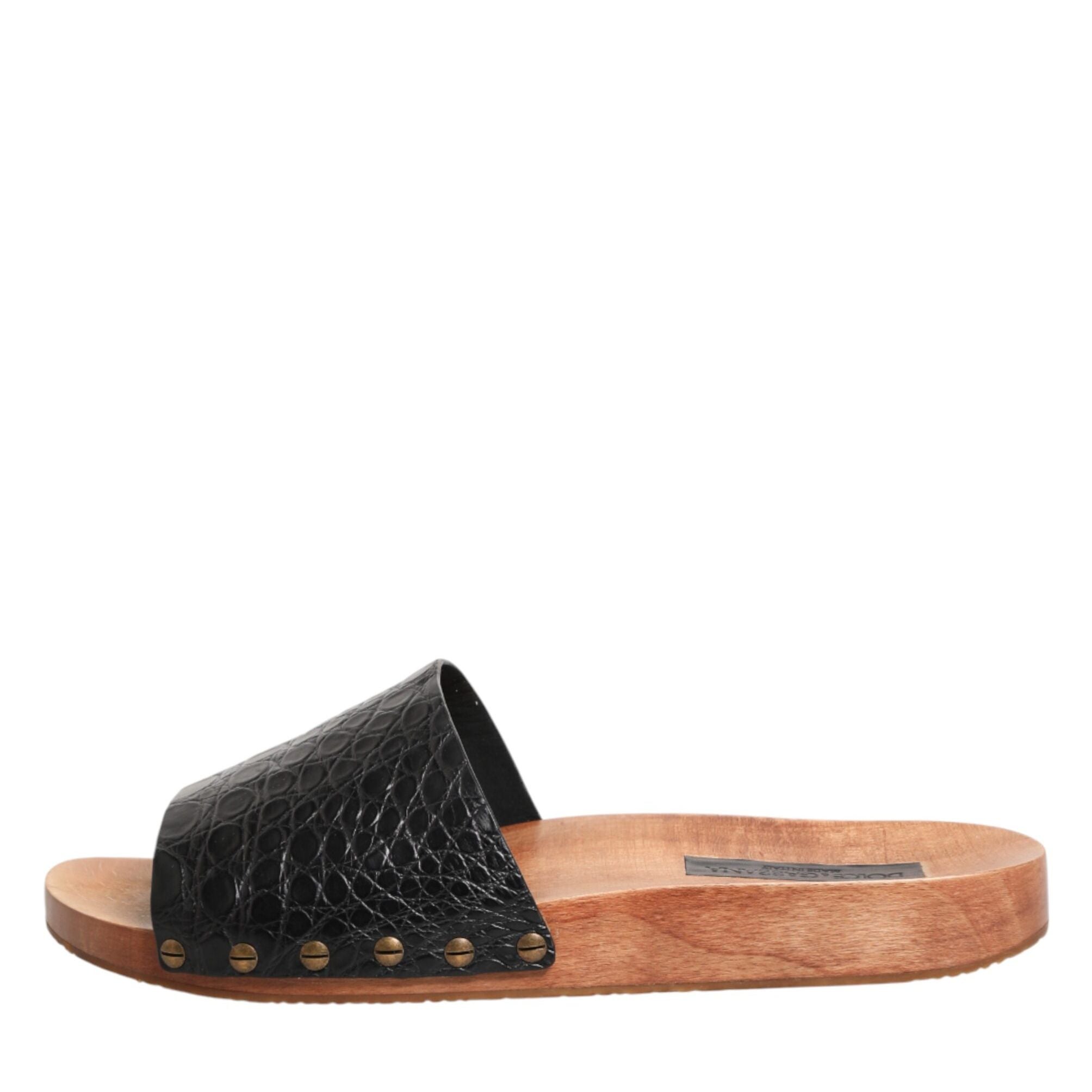 Dolce & Gabbana Black Brown Leather Slides Sandals Shoes