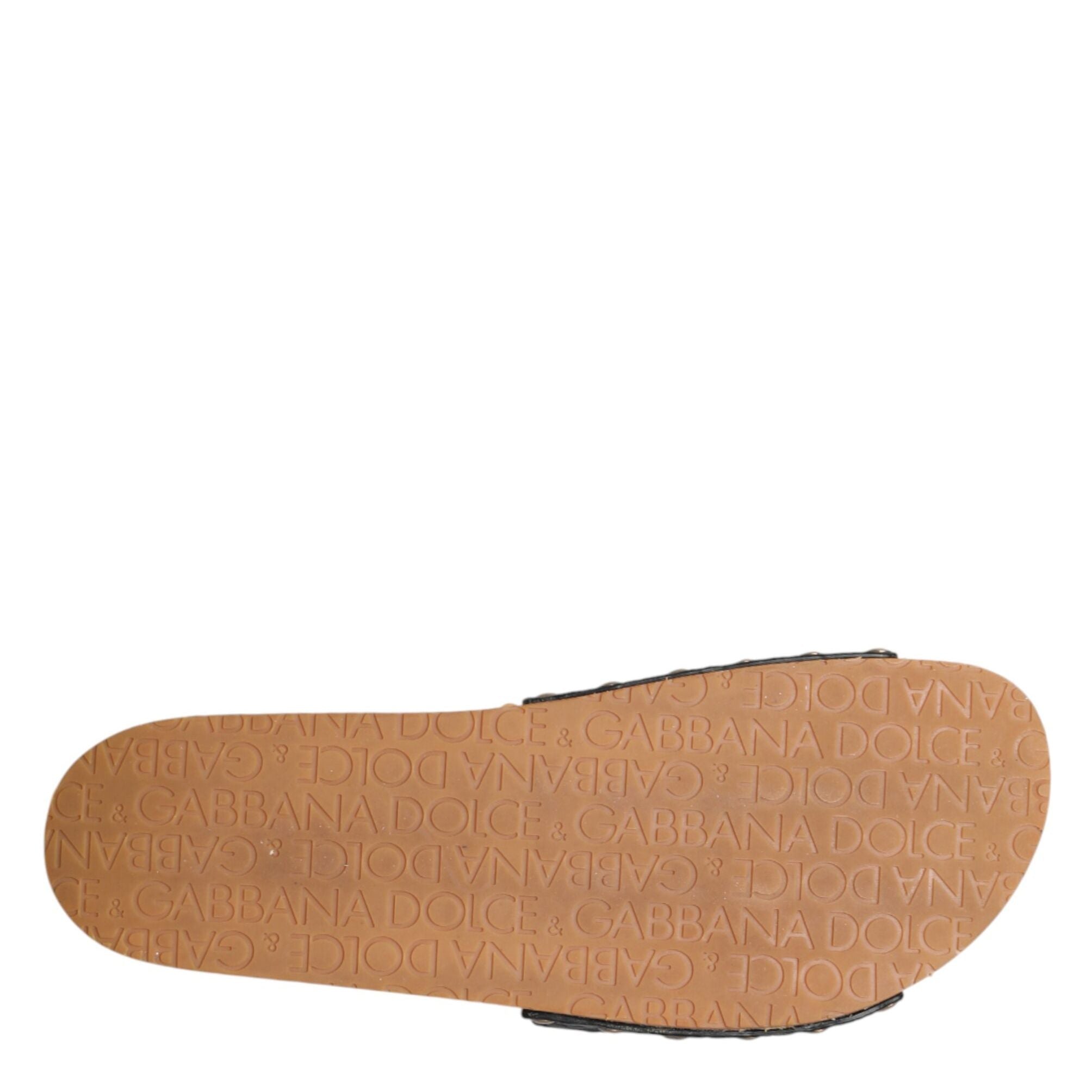 Dolce & Gabbana Black Brown Leather Slides Sandals Shoes