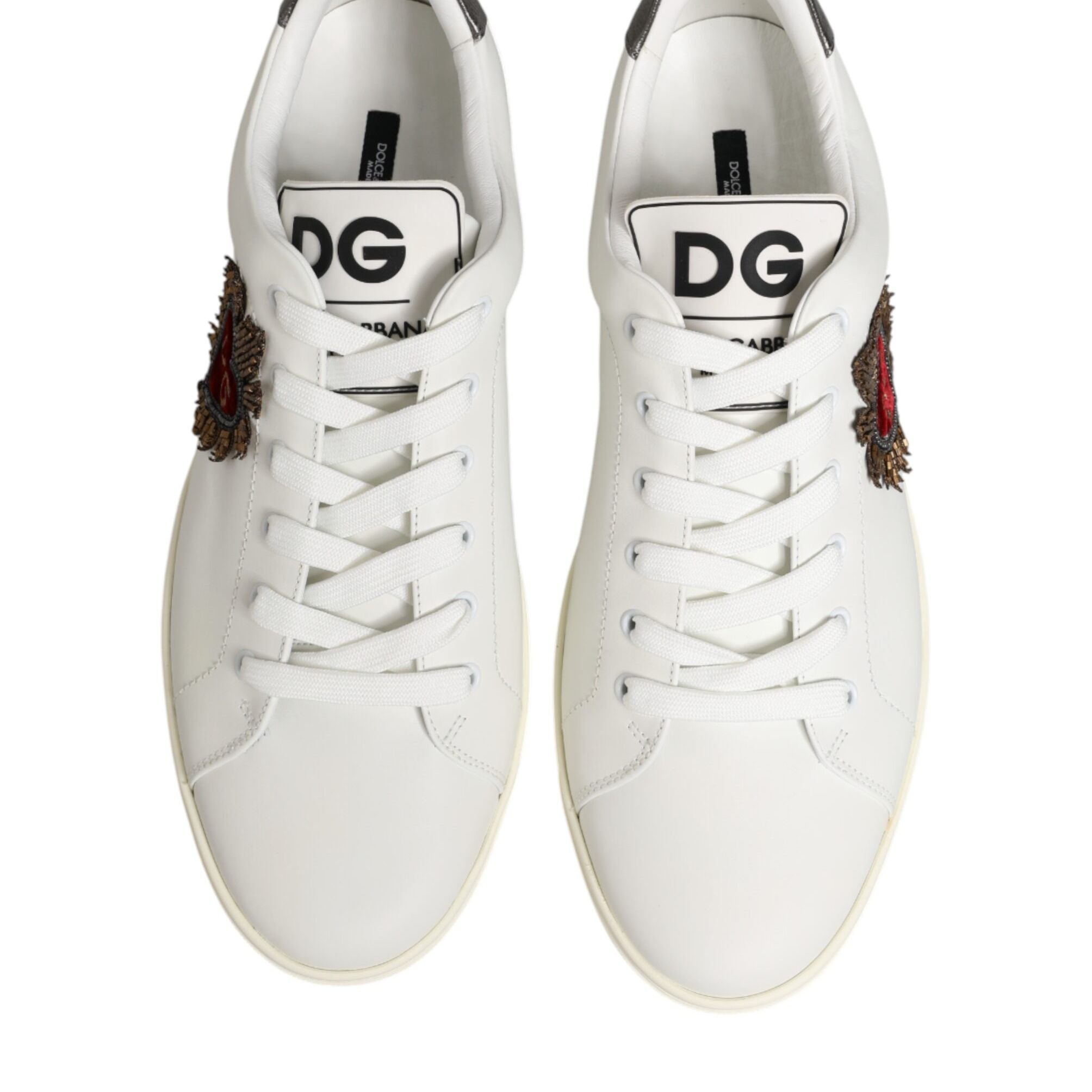 Dolce & Gabbana White Leather Heart Embellished Sneakers Shoes