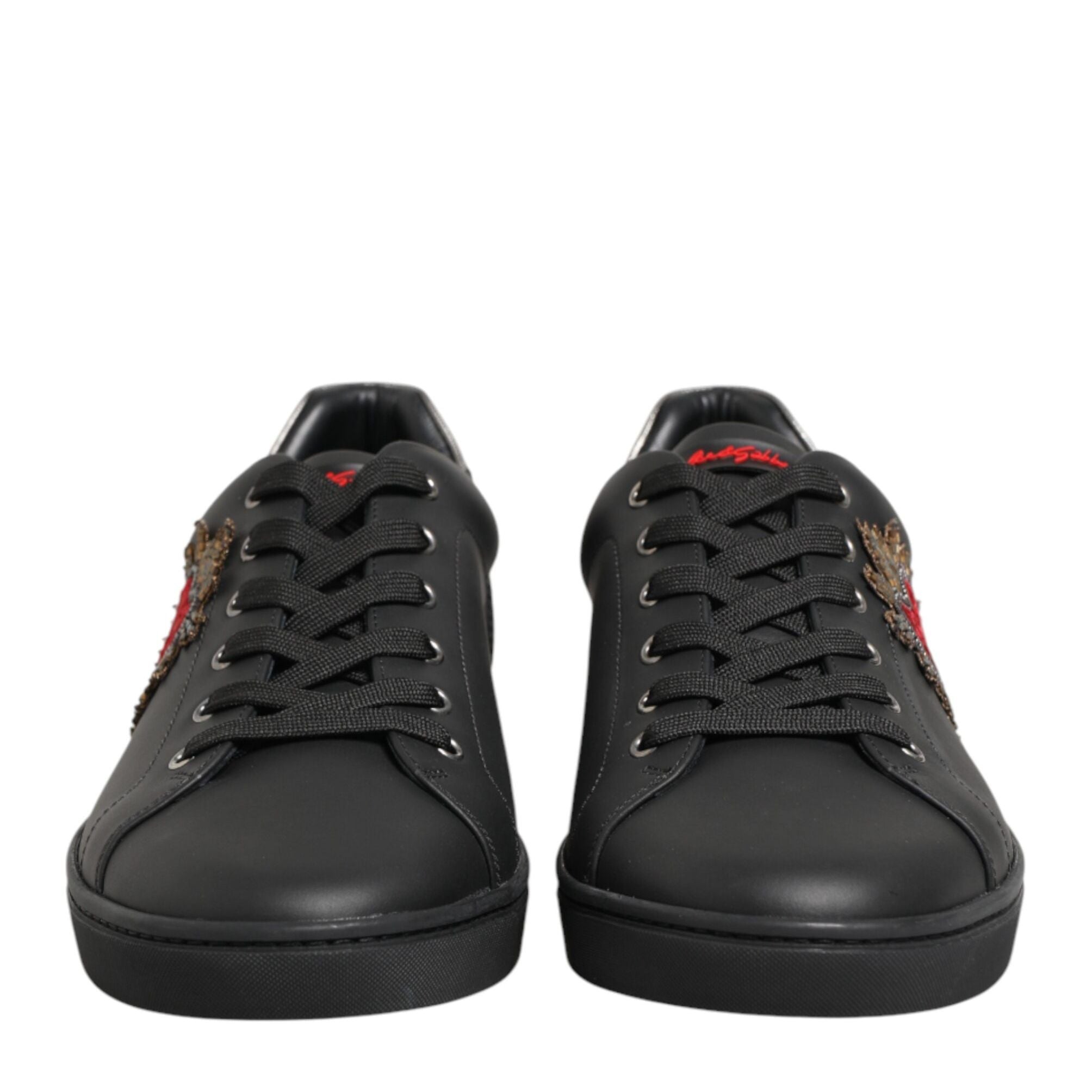 Dolce & Gabbana Black Leather Heart Embellished Sneakers Shoes