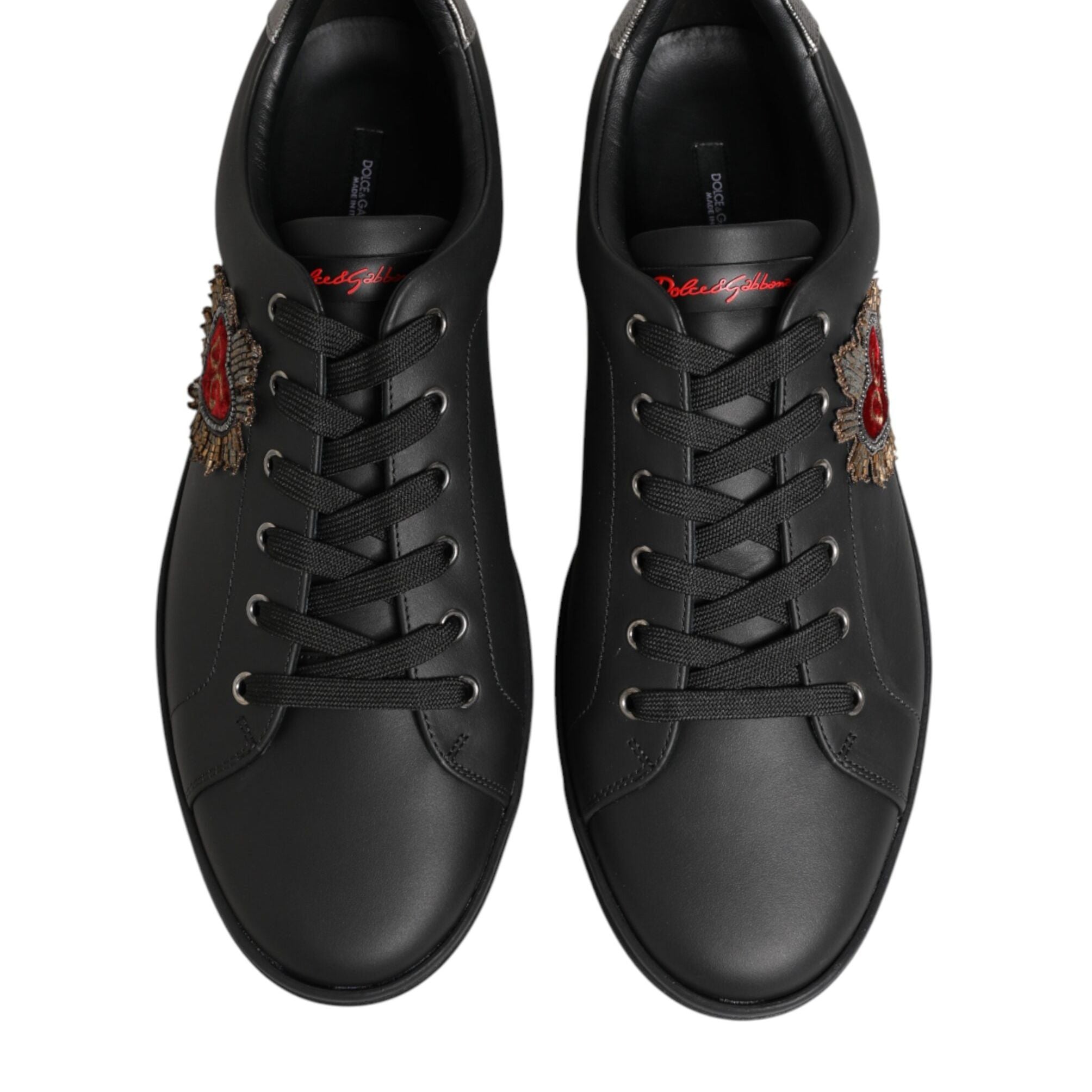 Dolce & Gabbana Black Leather Heart Embellished Sneakers Shoes
