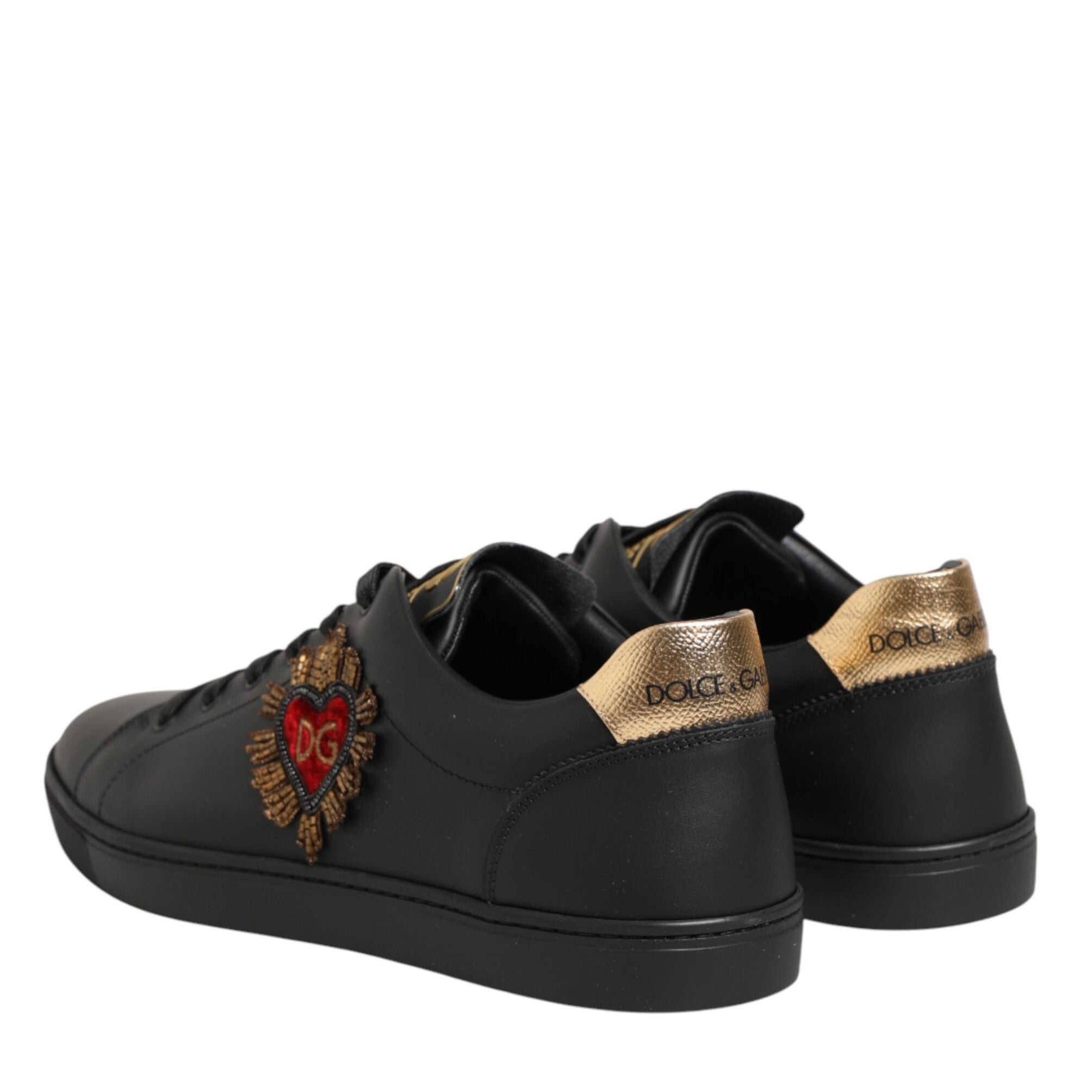 Dolce & Gabbana Black Leather Heart Embellished Sneakers Shoes