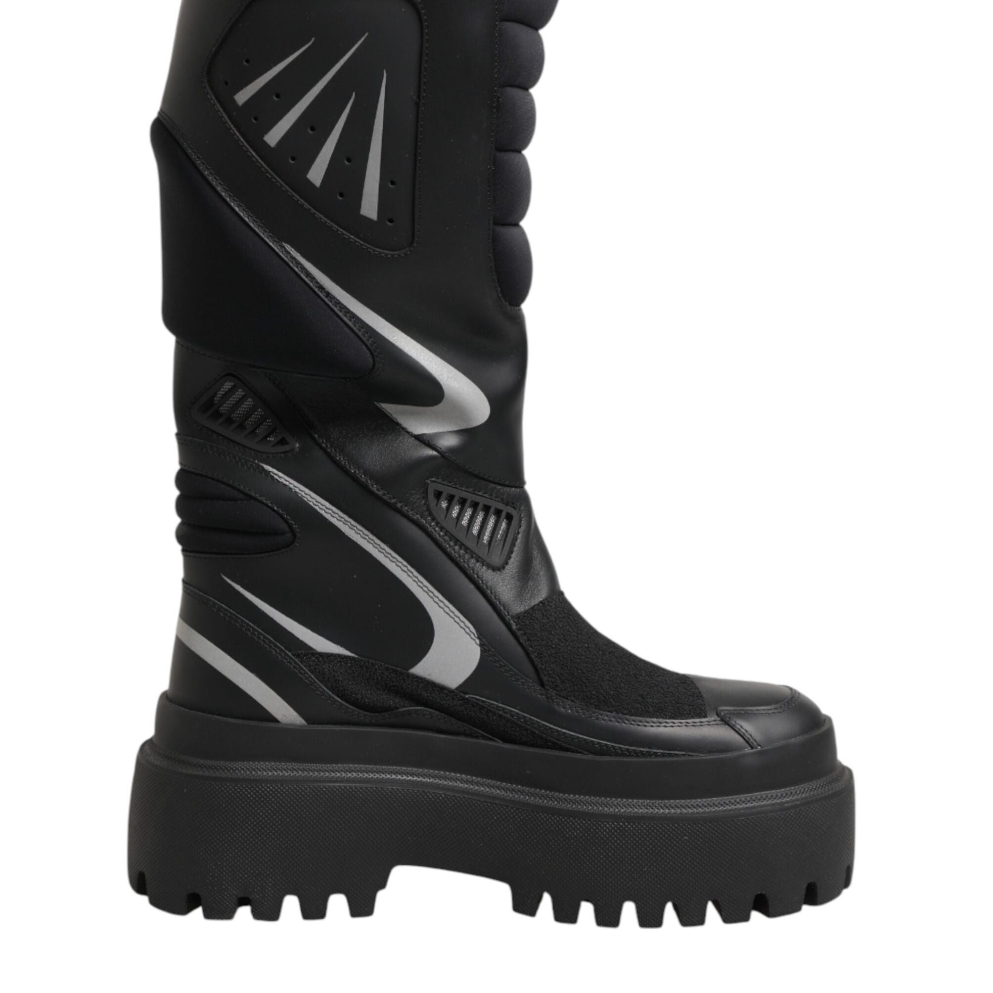 Dolce & Gabbana Black Leather Mid Calf Biker Boots Shoes
