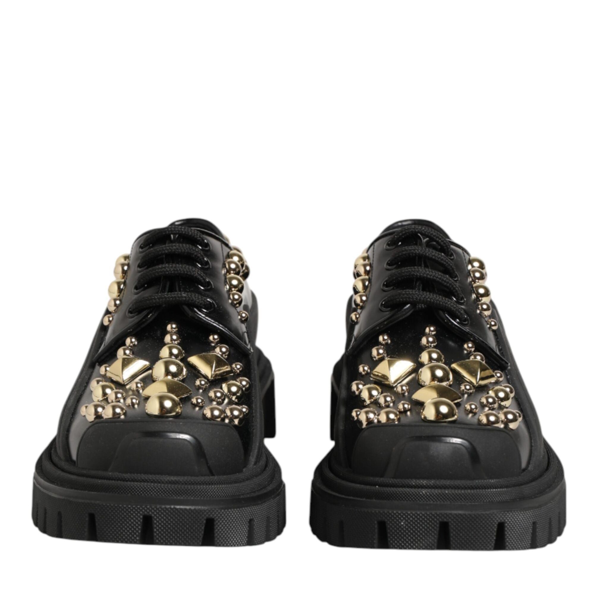 Dolce & Gabbana Black Leather Jeweled Crystals Derby Shoes