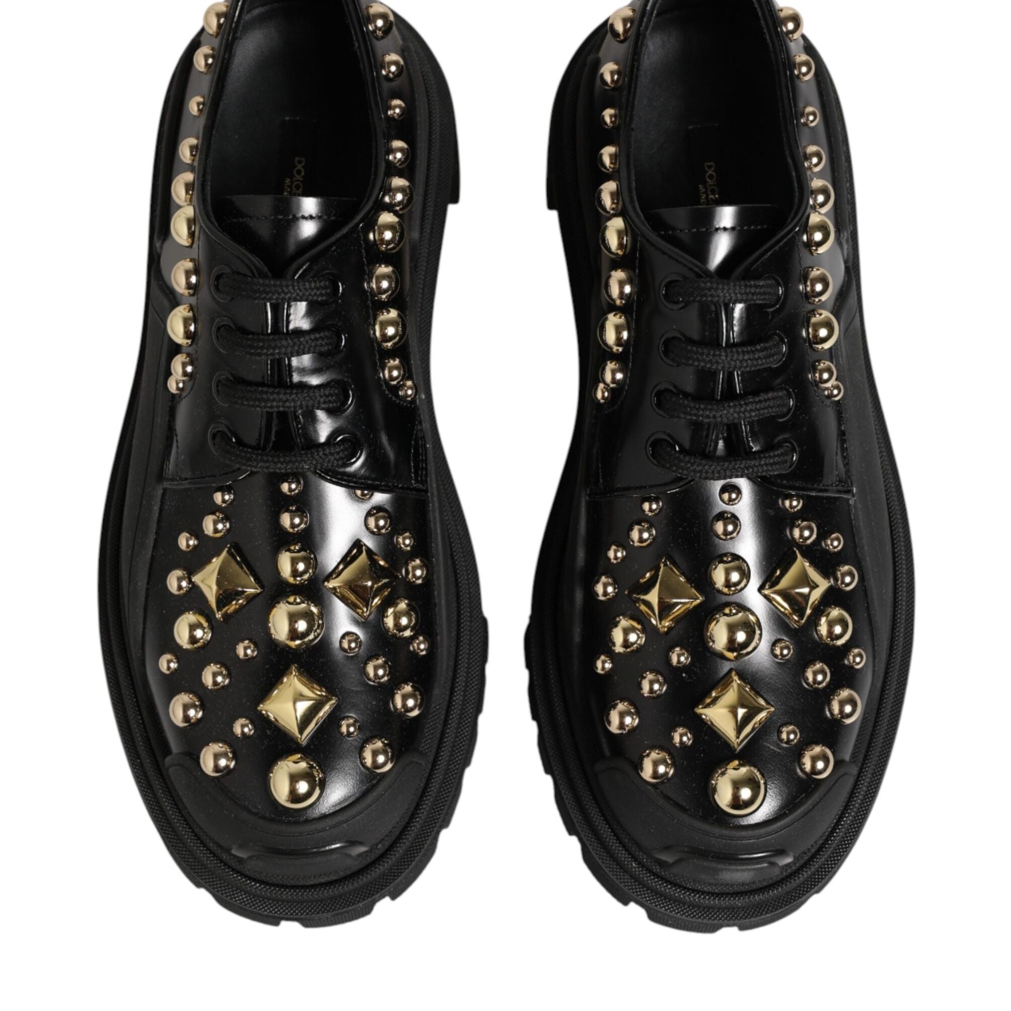Dolce & Gabbana Black Leather Jeweled Crystals Derby Shoes