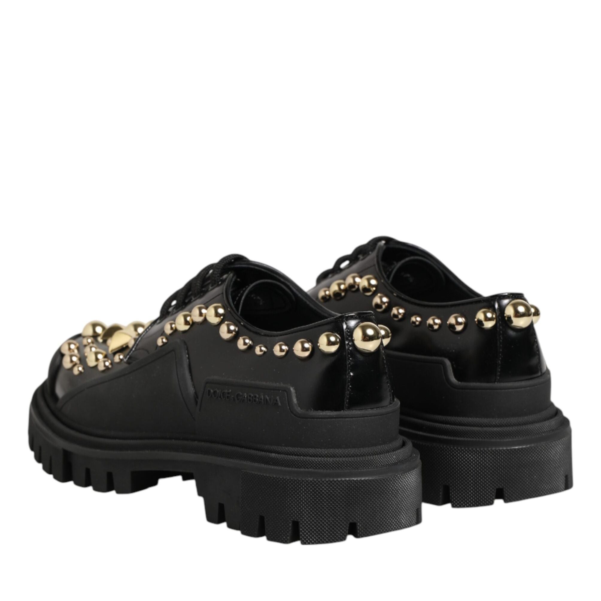 Dolce & Gabbana Black Leather Jeweled Crystals Derby Shoes