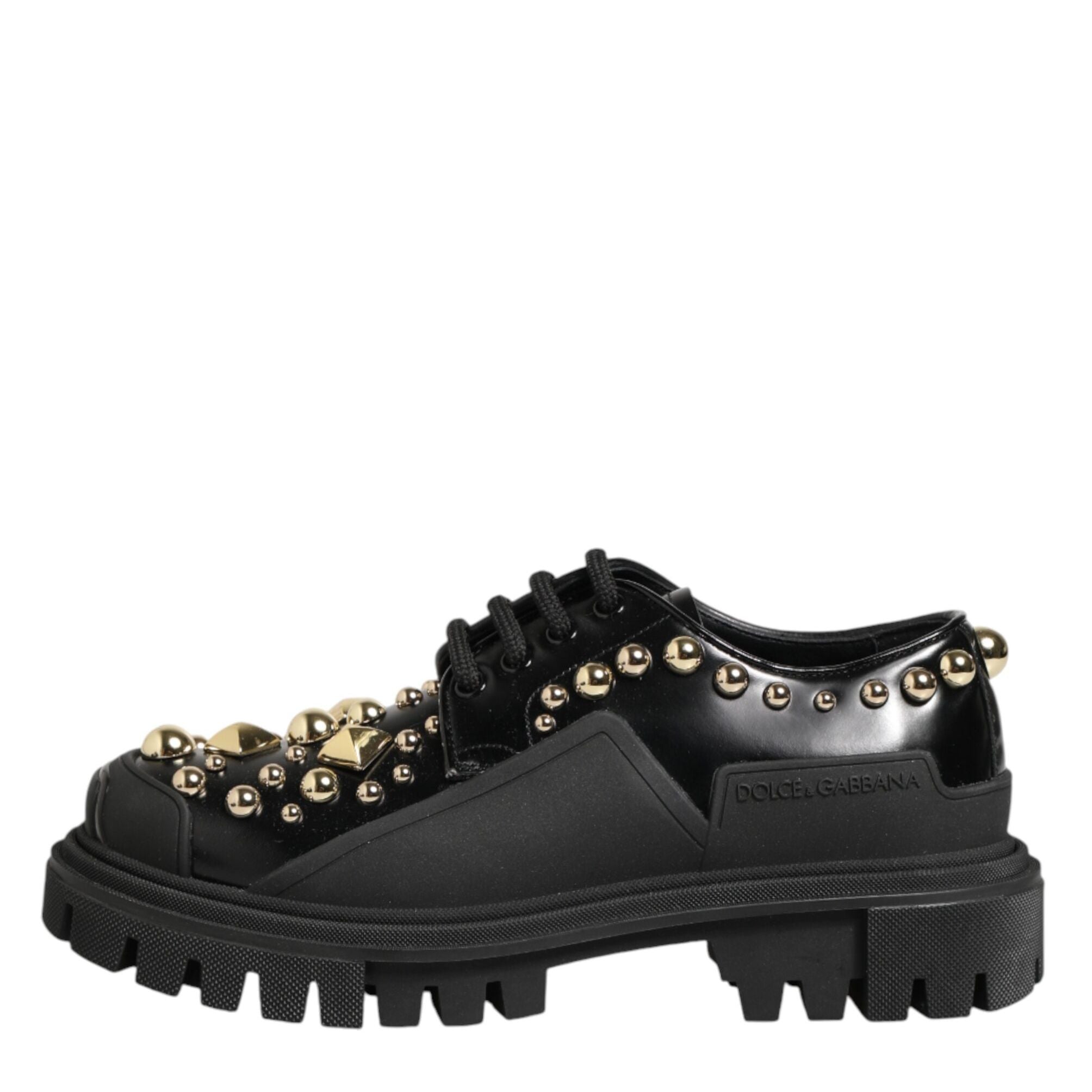Dolce & Gabbana Black Leather Jeweled Crystals Derby Shoes