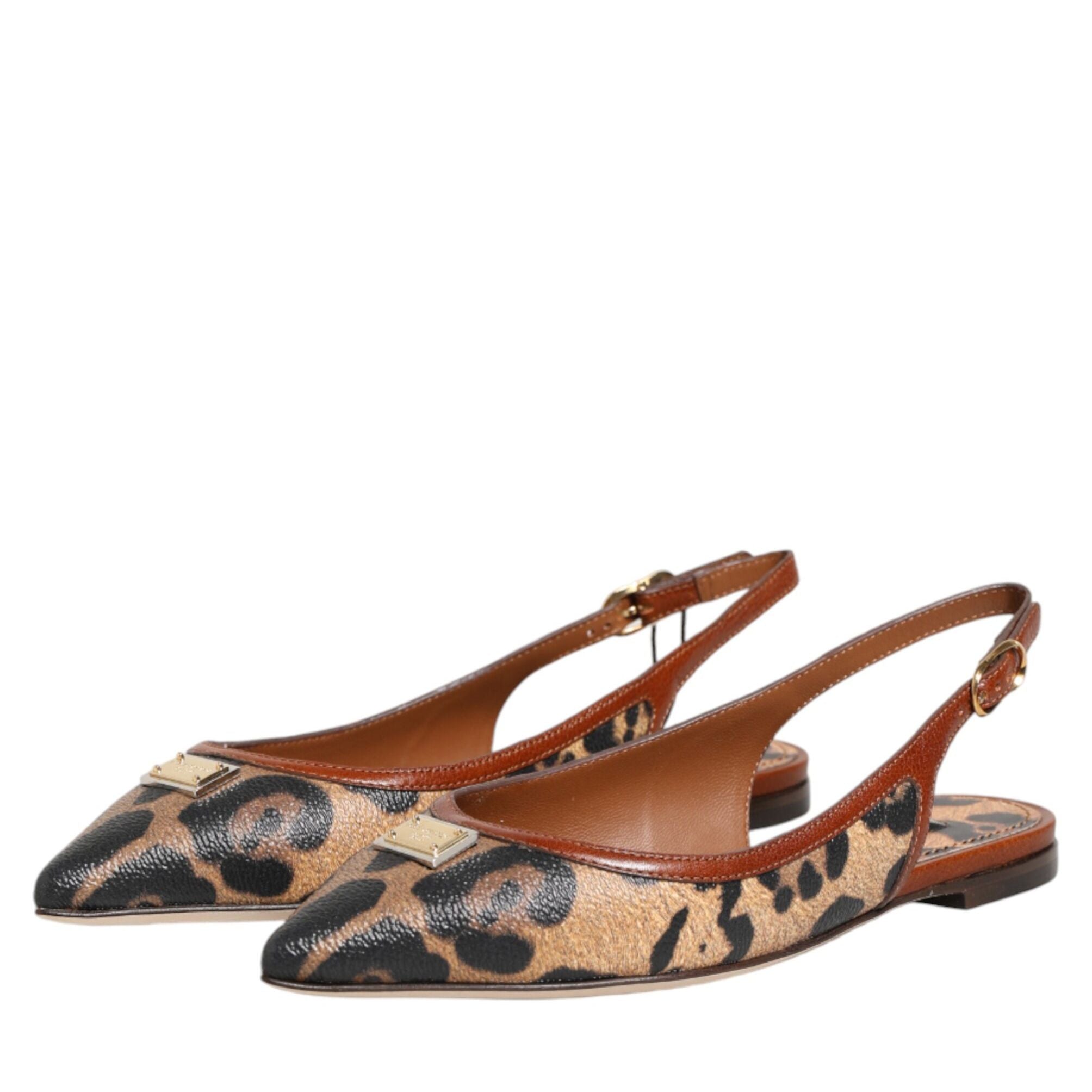 Dolce & Gabbana Brown Leopard Slingback Flats Sandals Shoes