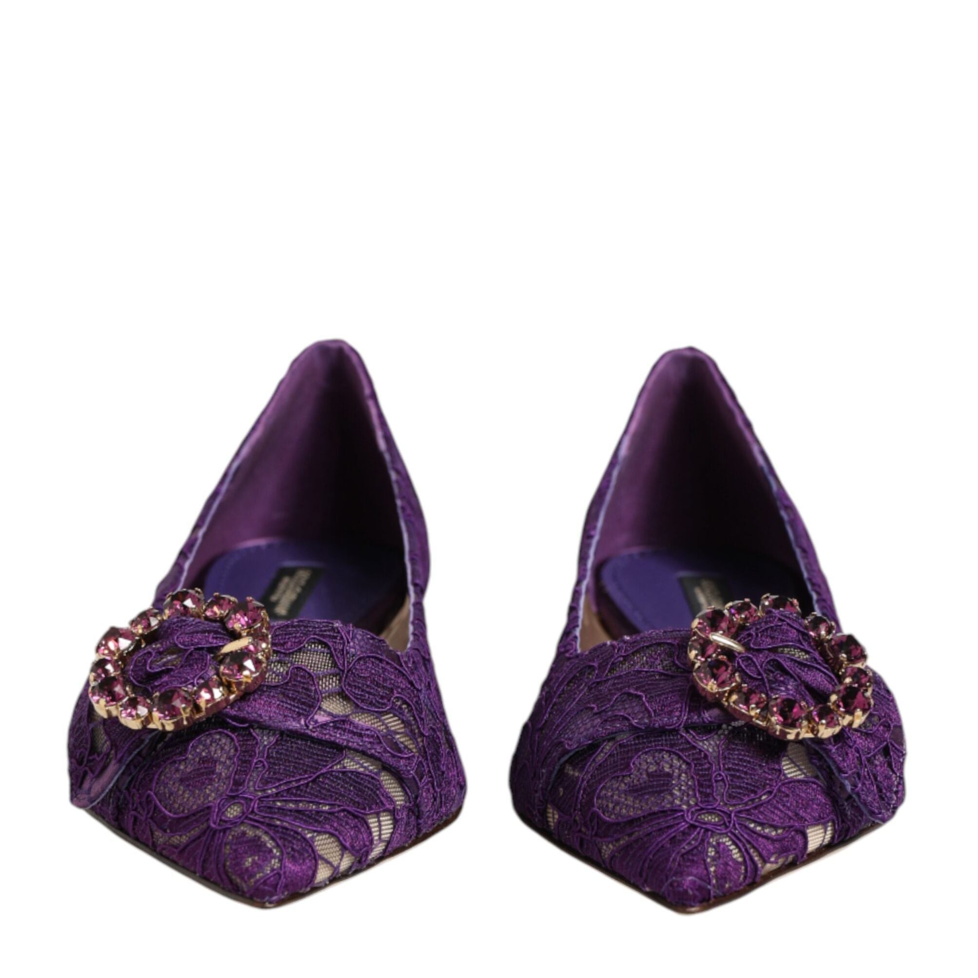 Dolce & Gabbana Purple Taormina Lace Crystals Flats Shoes