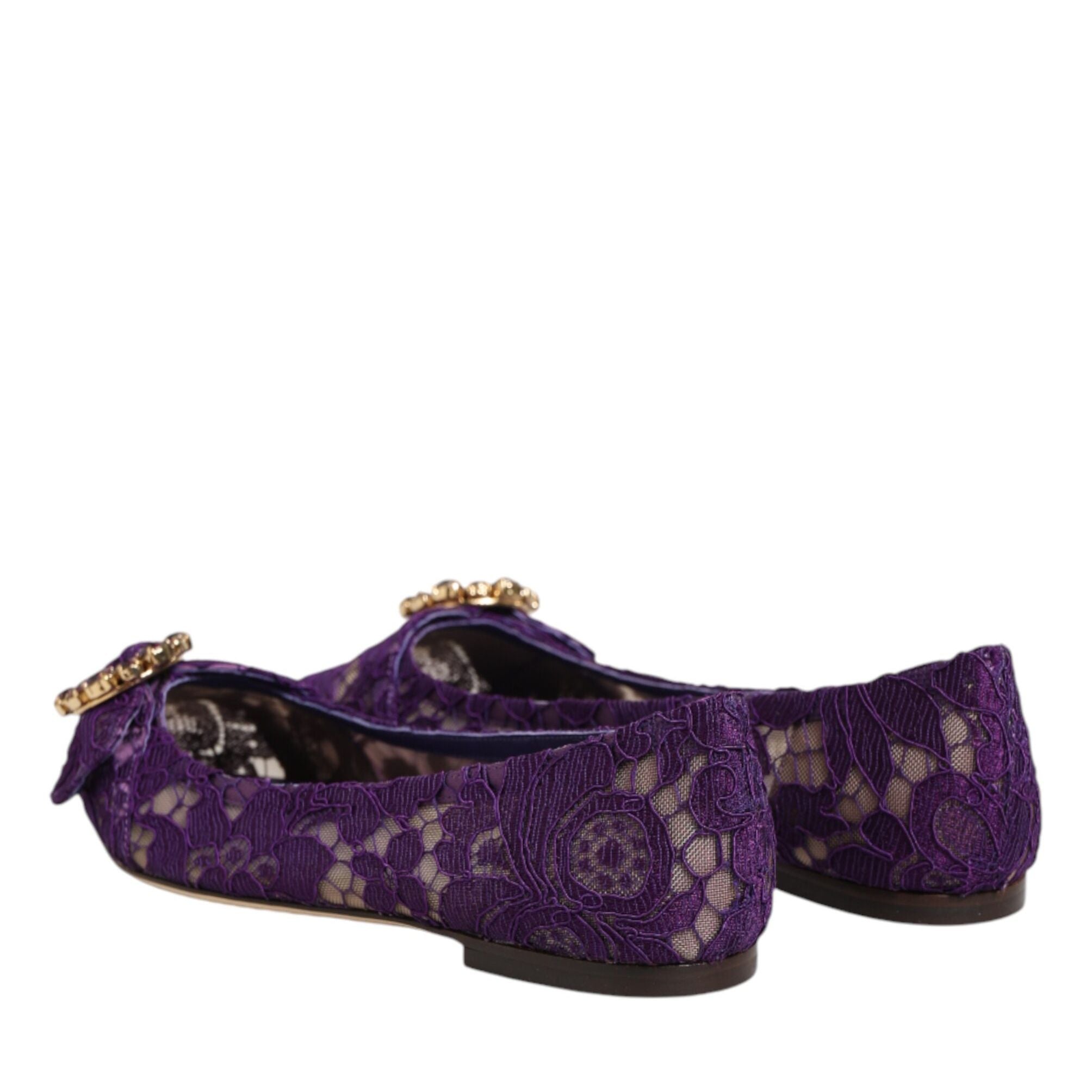 Dolce & Gabbana Purple Taormina Lace Crystals Flats Shoes