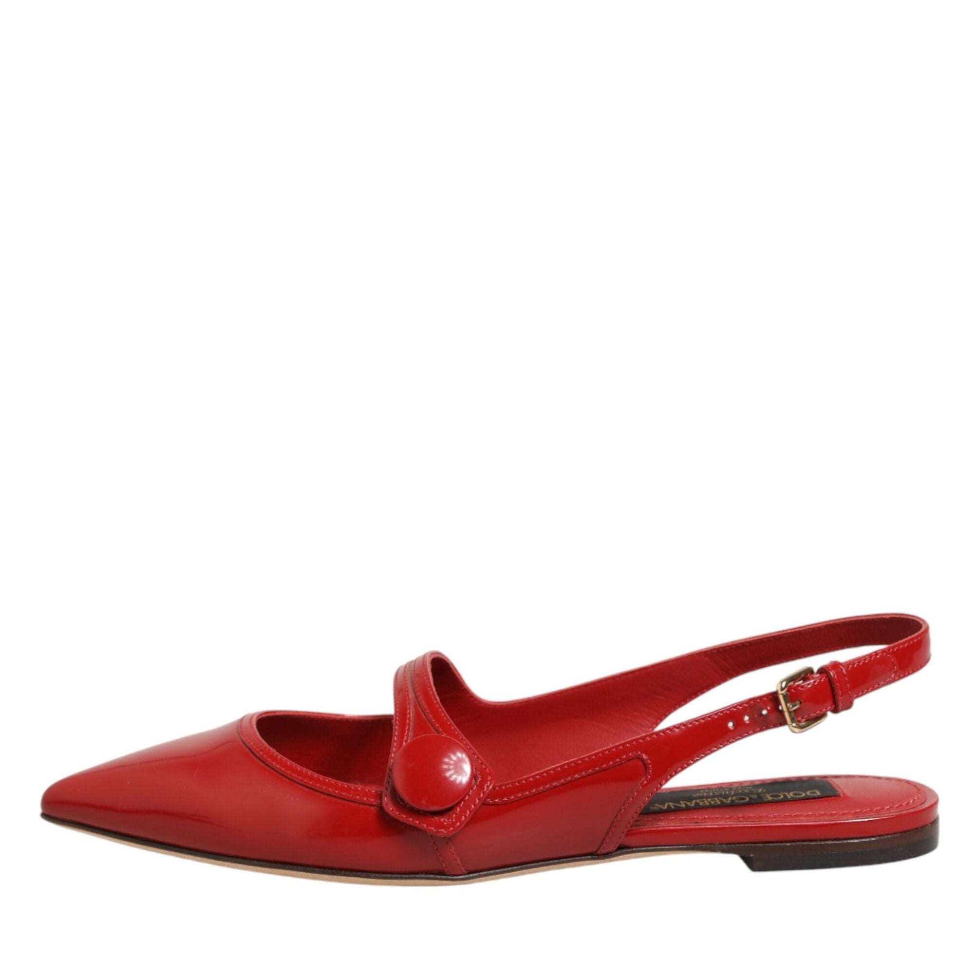 Dolce & Gabbana Red Leather Slingback Flats Sandals Shoes