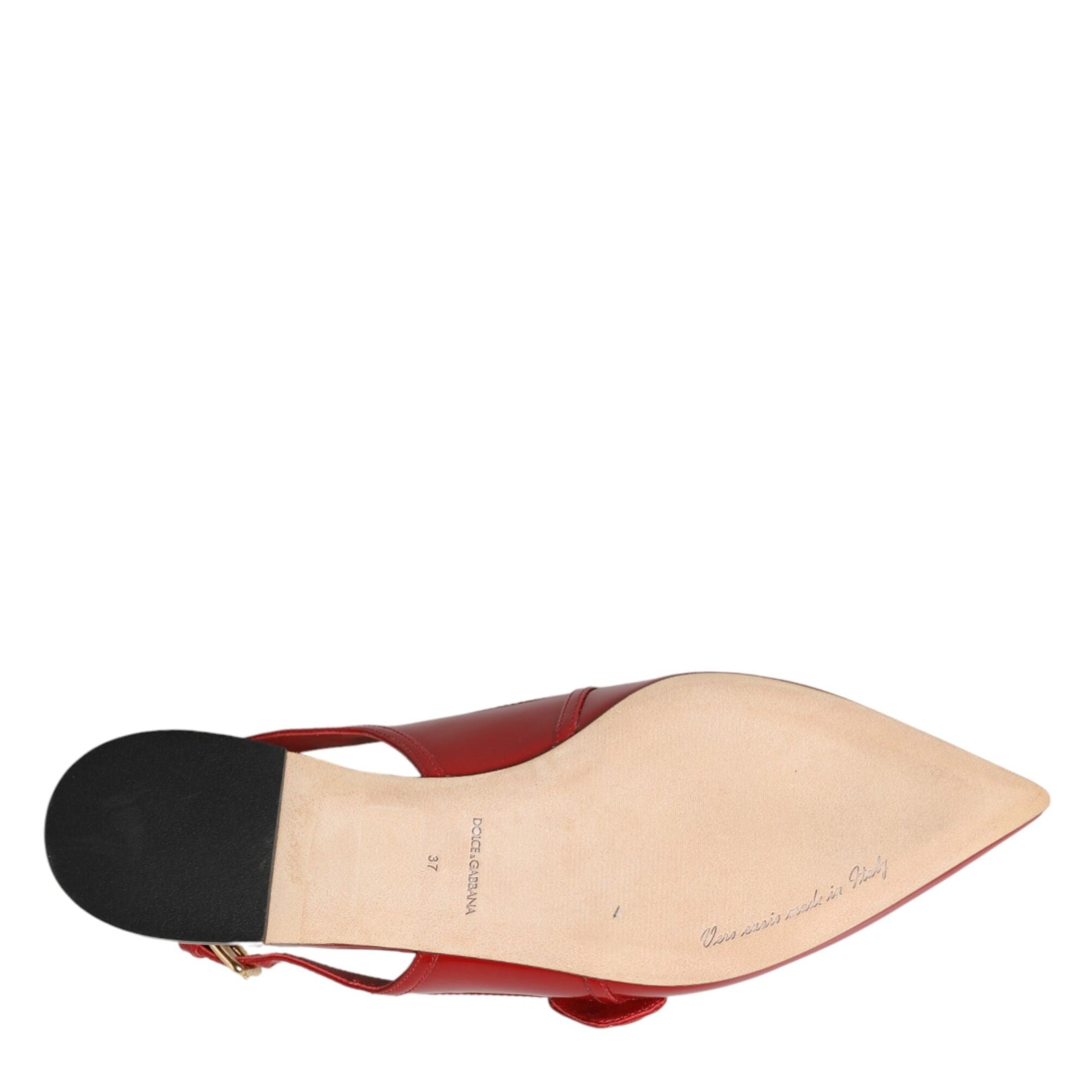 Dolce & Gabbana Red Leather Slingback Flats Sandals Shoes