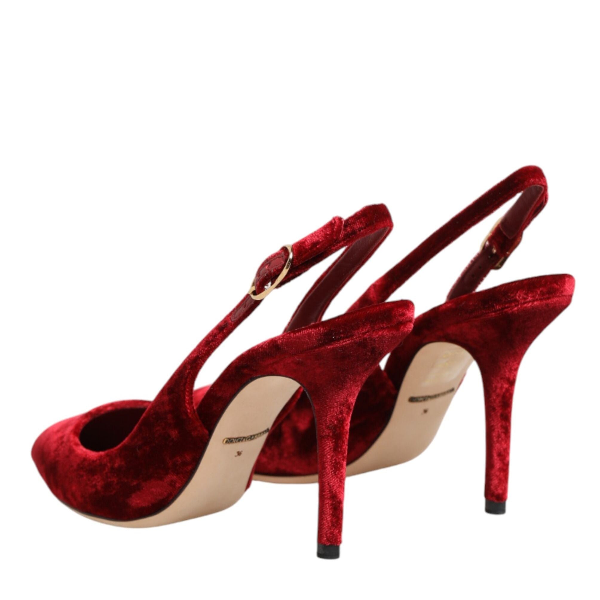Dolce & Gabbana Red Suede High Heels Slingbacks Sandals Shoes