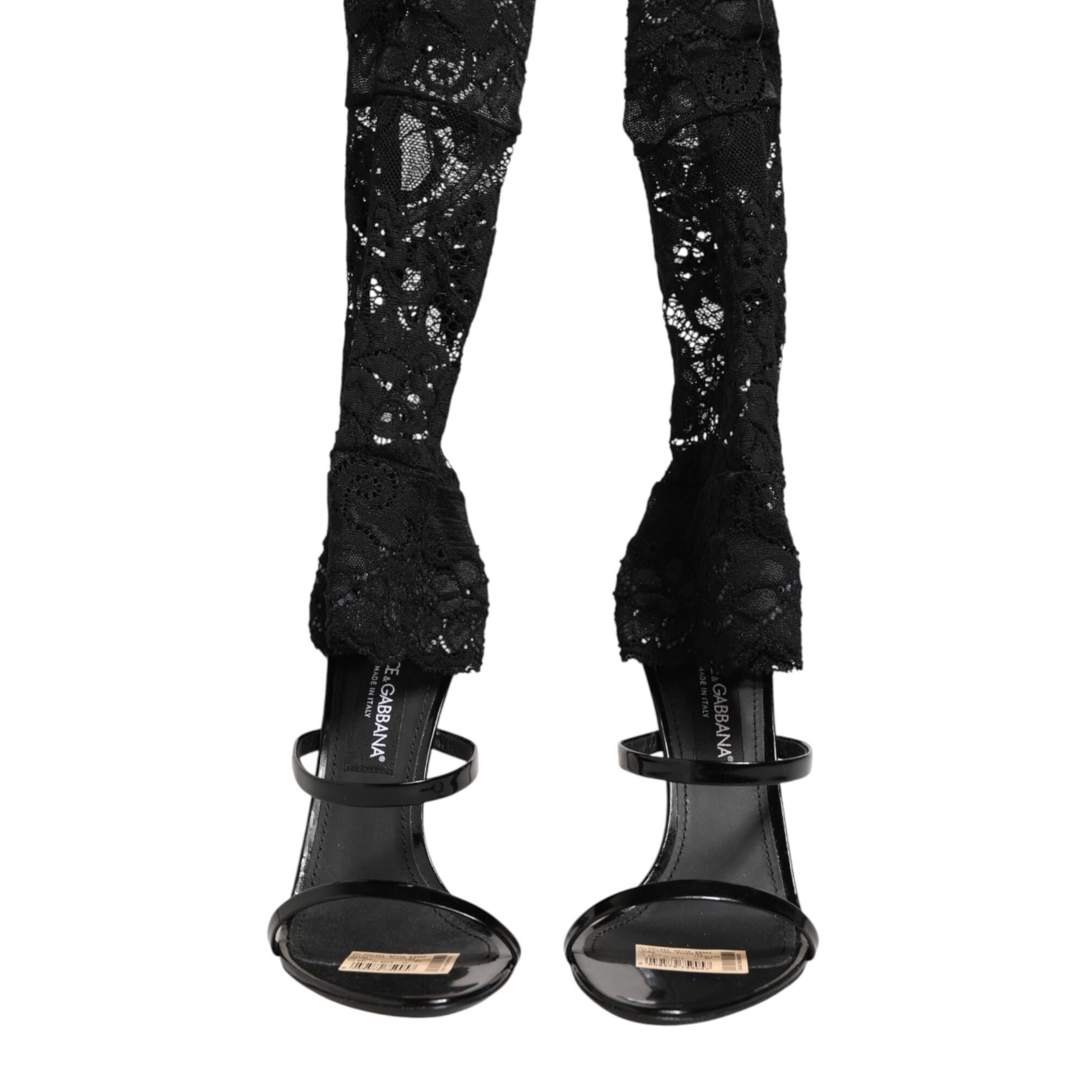Dolce & Gabbana Black Floral Lace Heels SANDALS Shoes