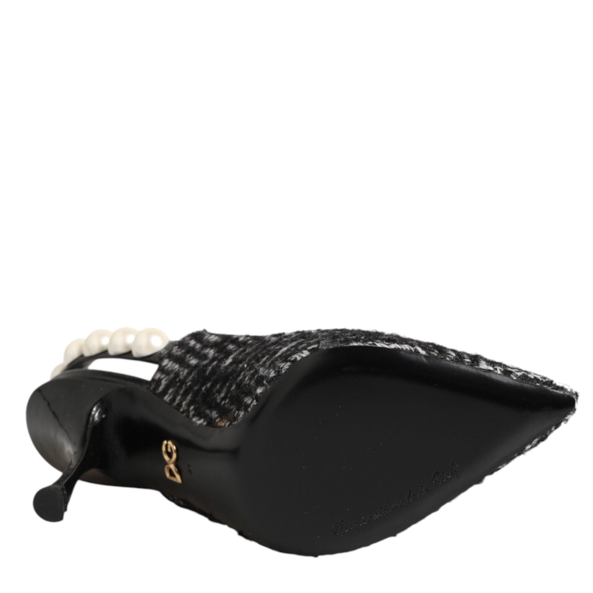 Dolce & Gabbana White Black Chevron Faux Pearl Slingbacks Shoes