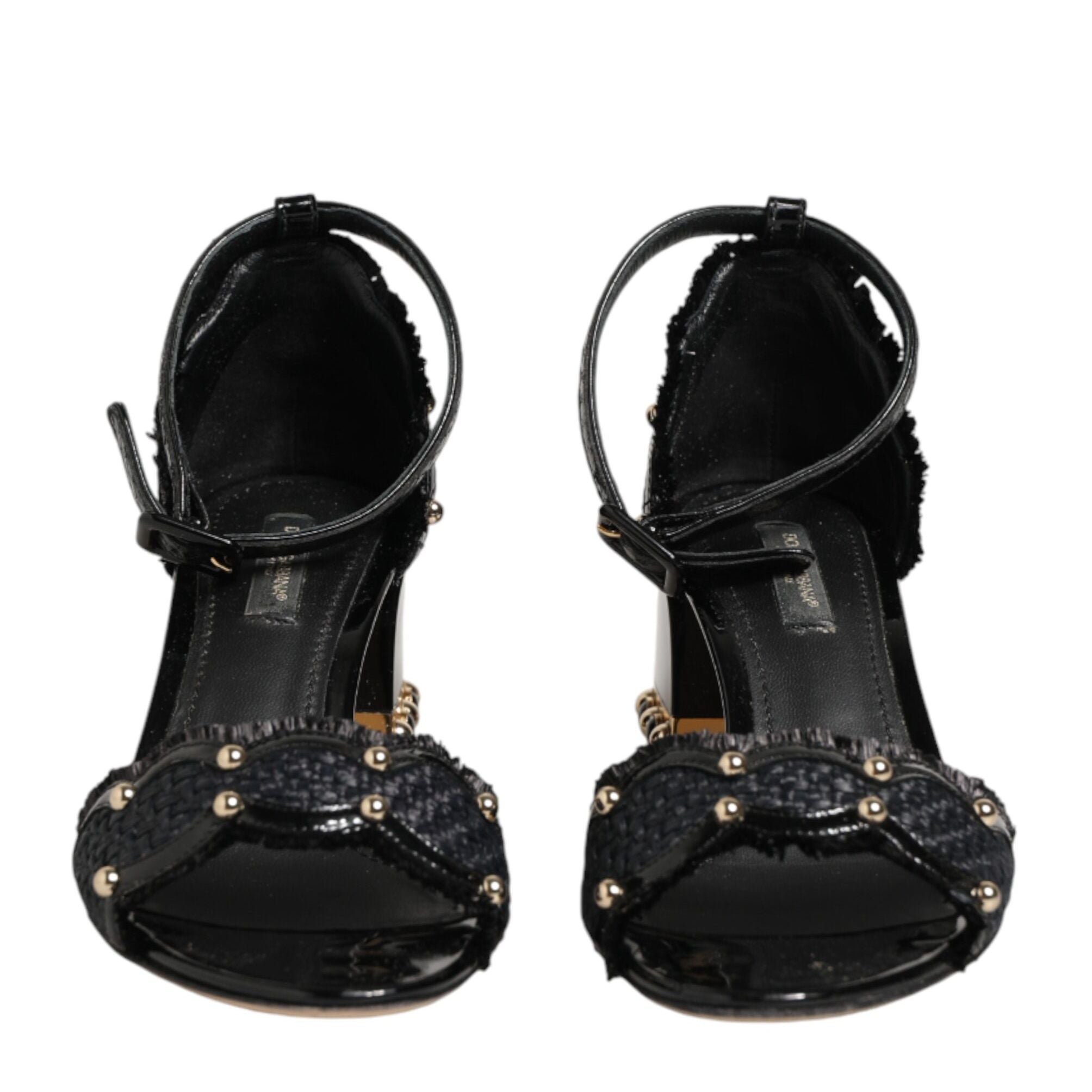 Dolce & Gabbana Black Studded Ankle Strap Sandals Shoes