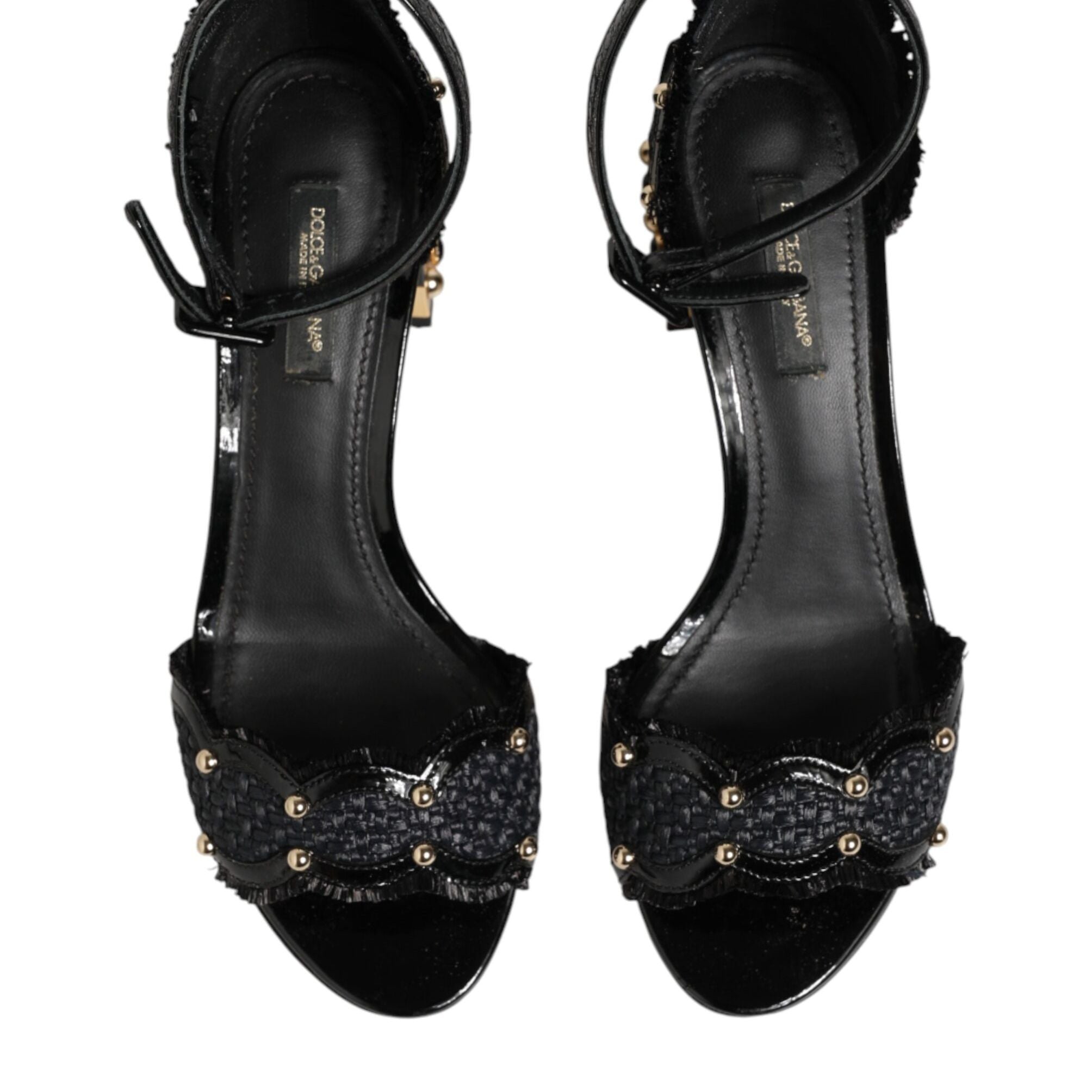 Dolce & Gabbana Black Studded Ankle Strap Sandals Shoes