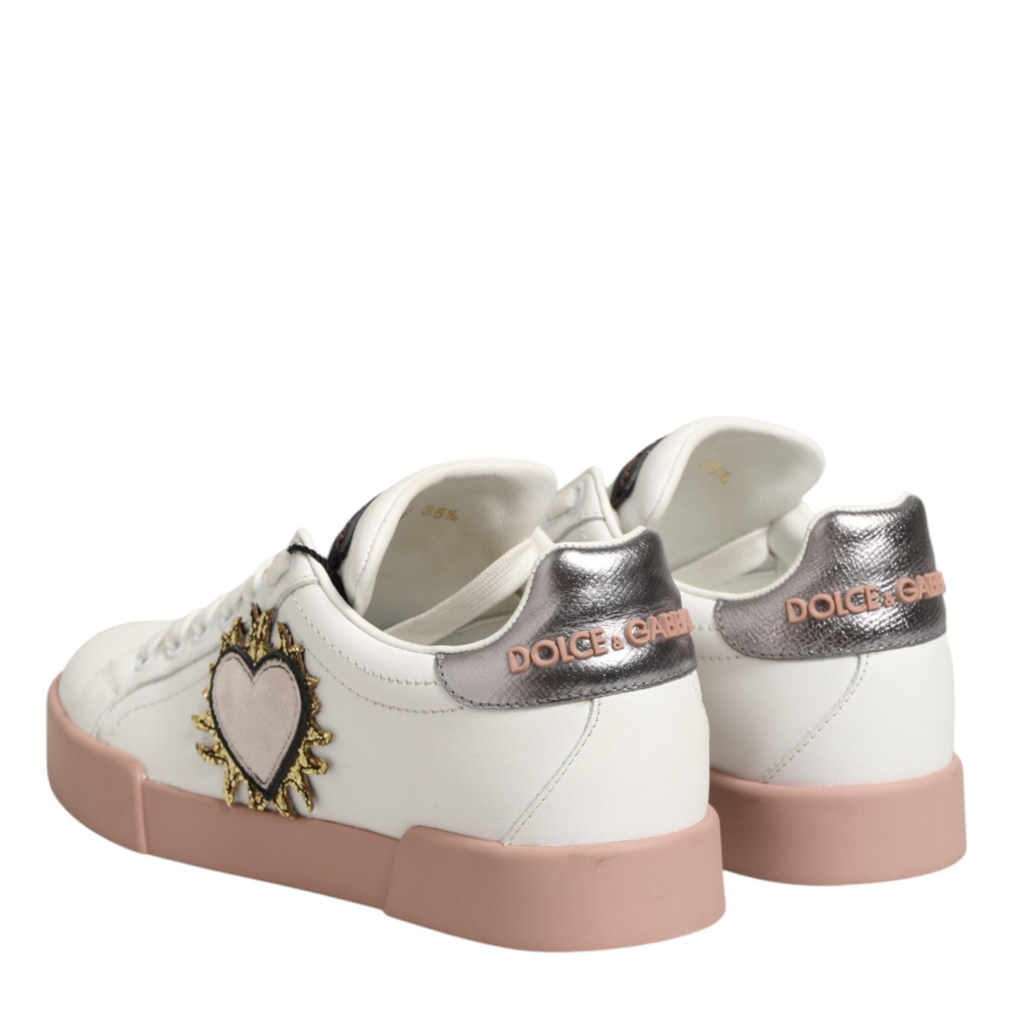 Dolce & Gabbana White Leather Sacred Heart Sneakers Shoes