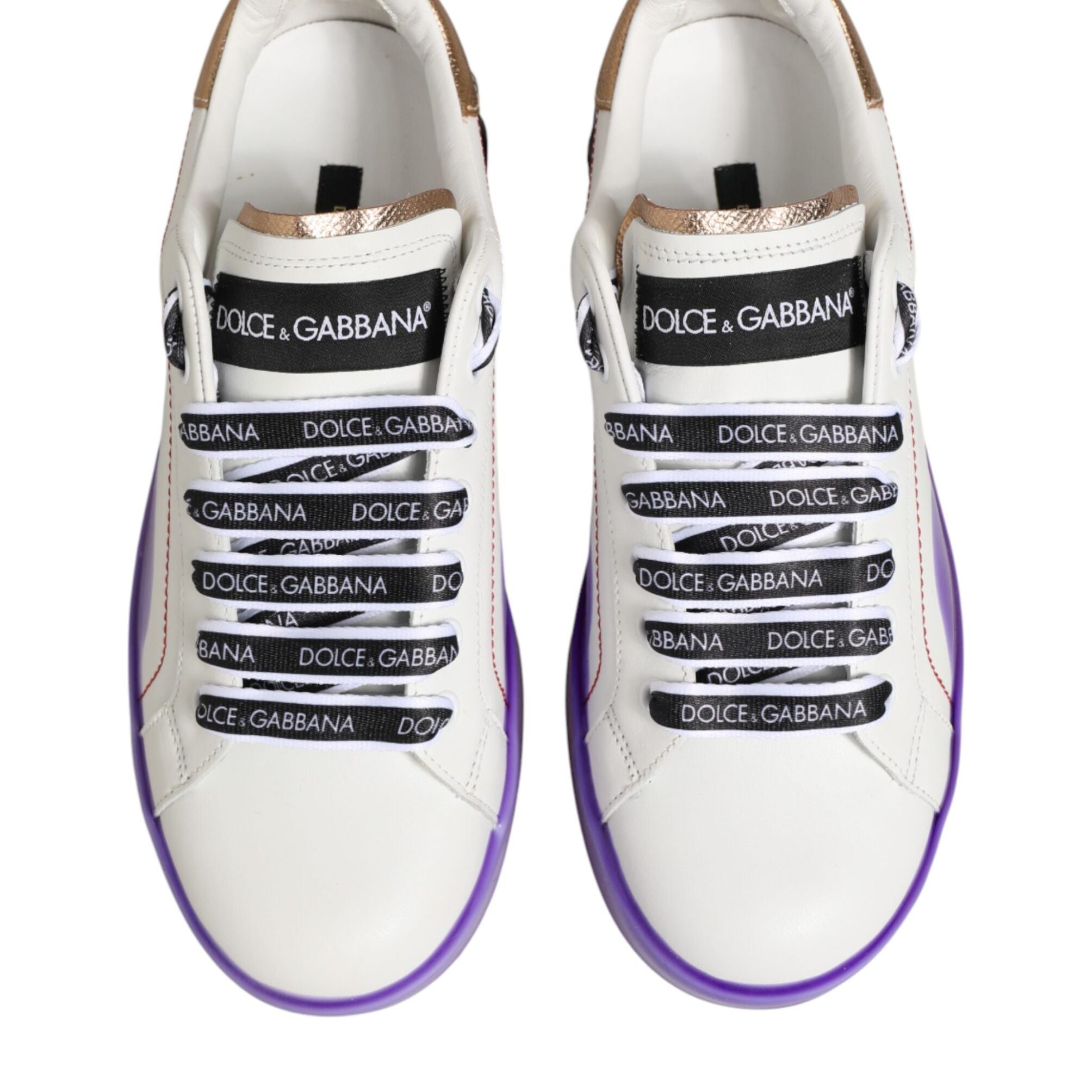 Dolce & Gabbana White Purple Leather Low Top Sneaker Shoes