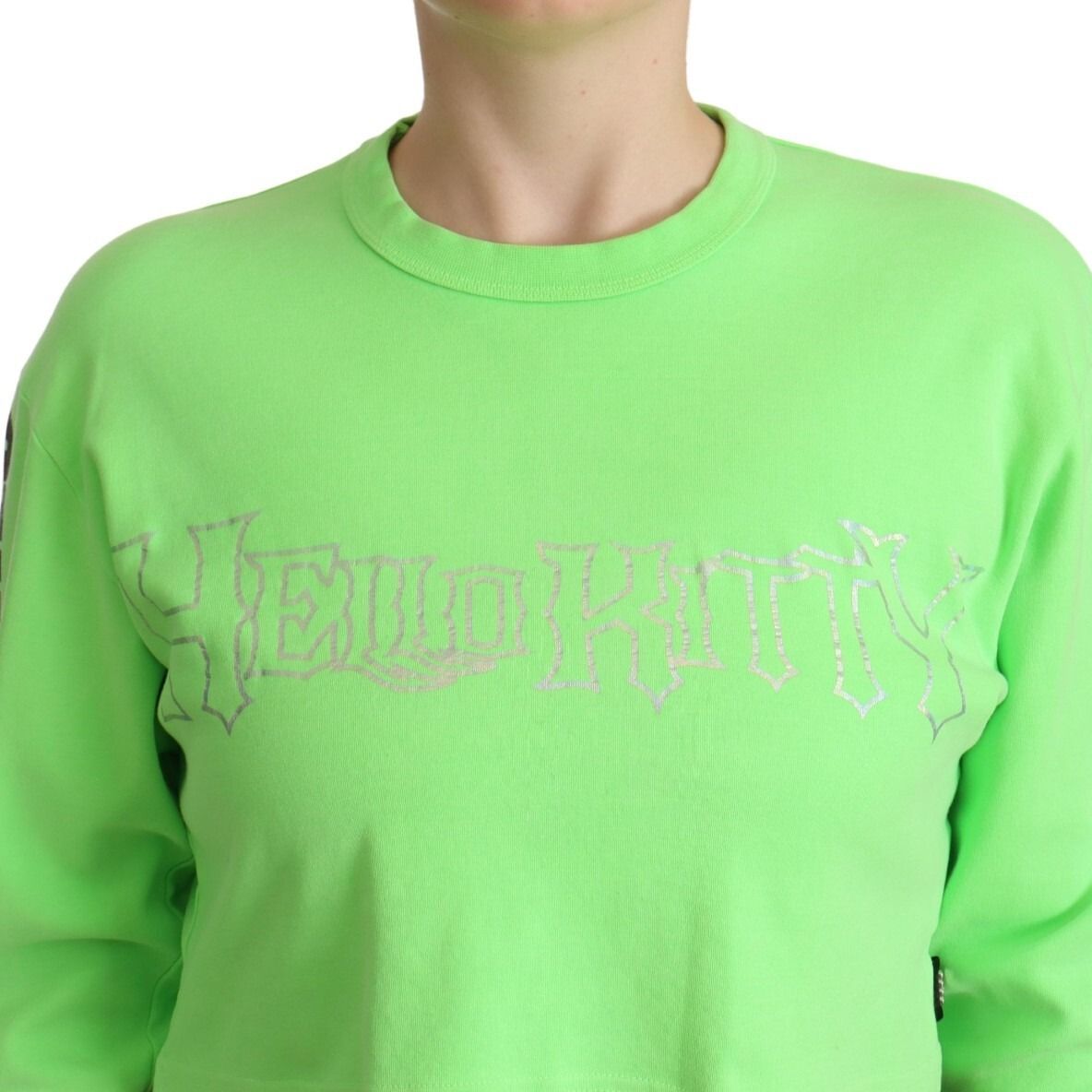 GCDS Mint Green Printed Long Sleeves Cropped Top Sweater