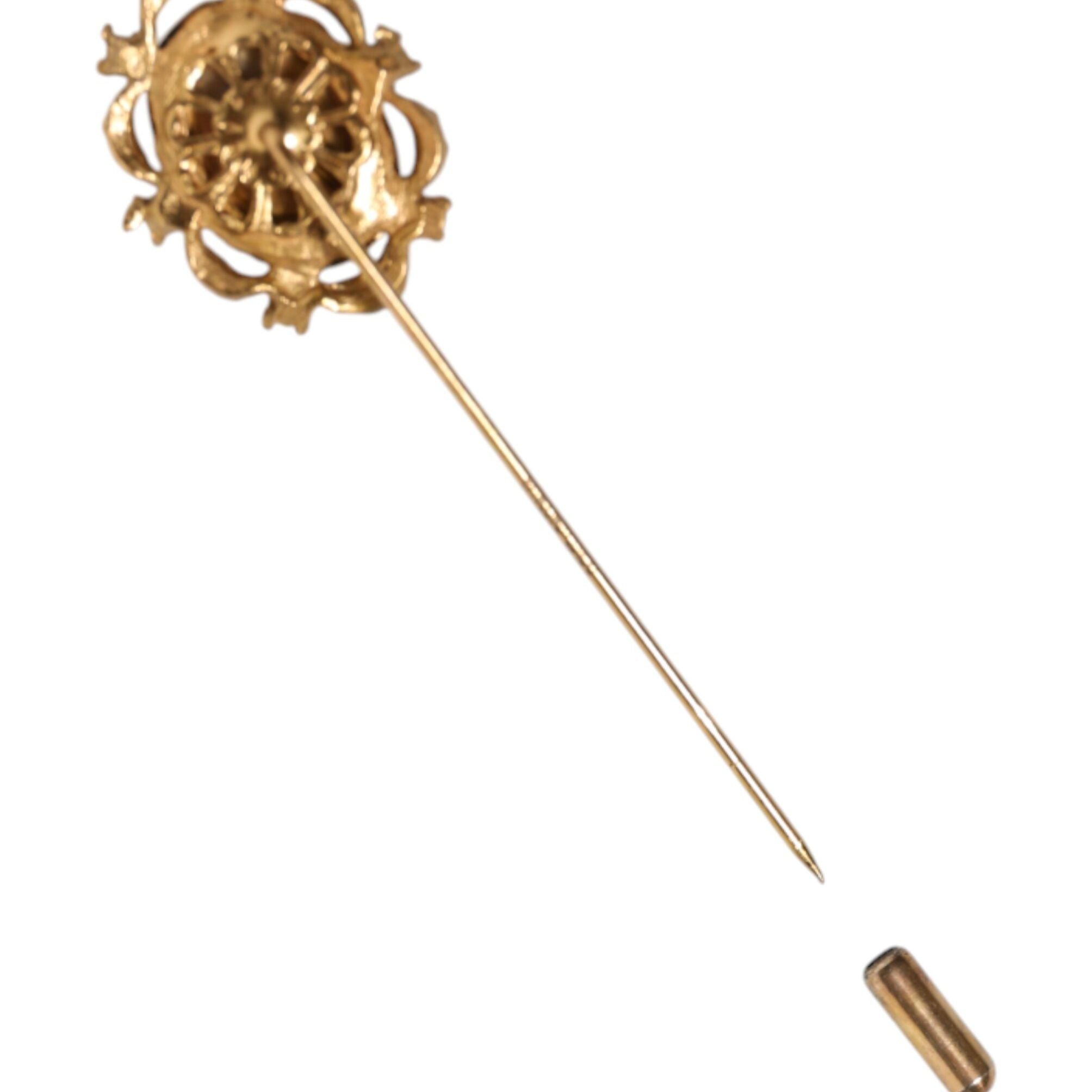 Dolce & Gabbana Gold Tone Green Stone Antique Men Accessory Brooch Pin
