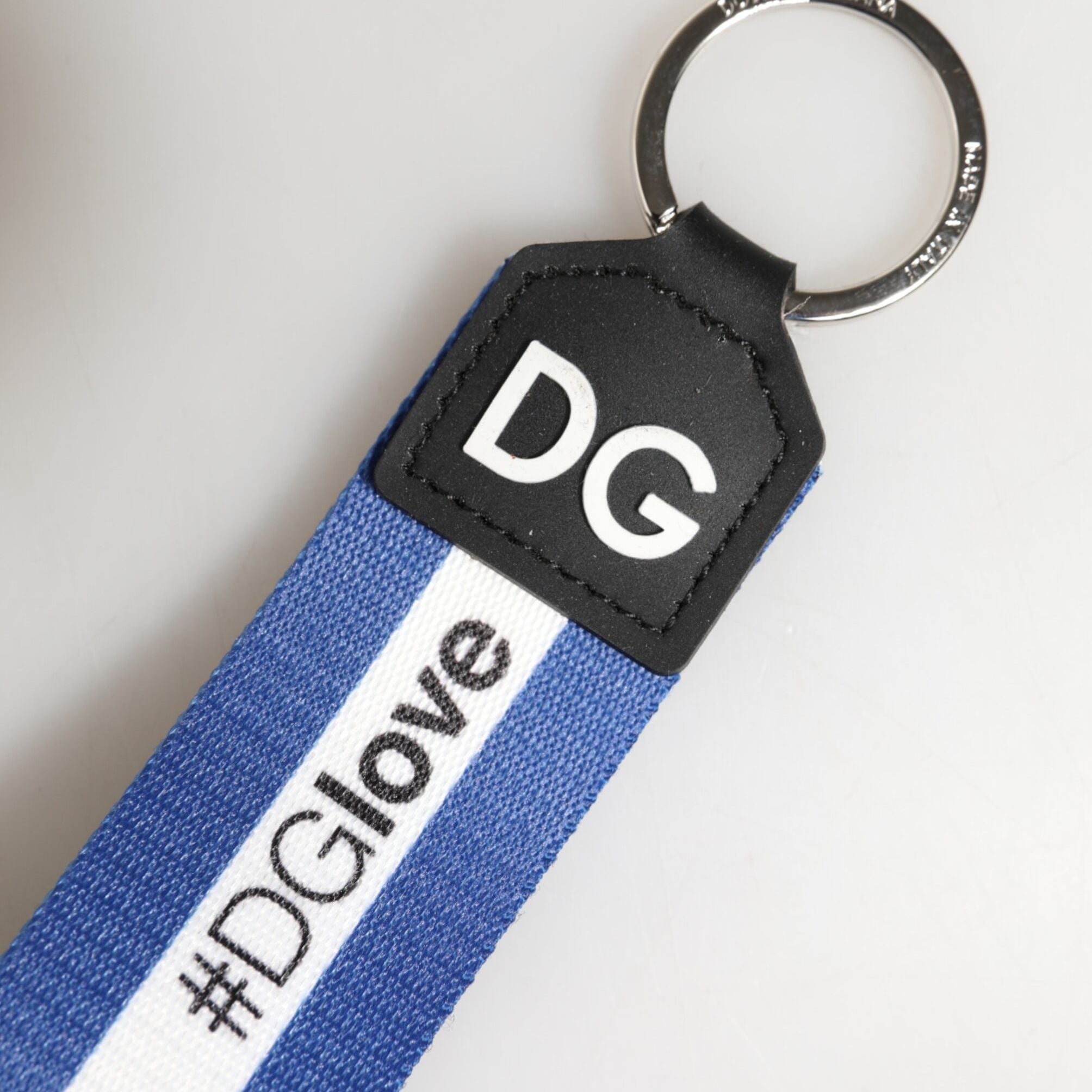 Dolce & Gabbana White Blue Logo Polyester PVC Holder Keychain Keyring