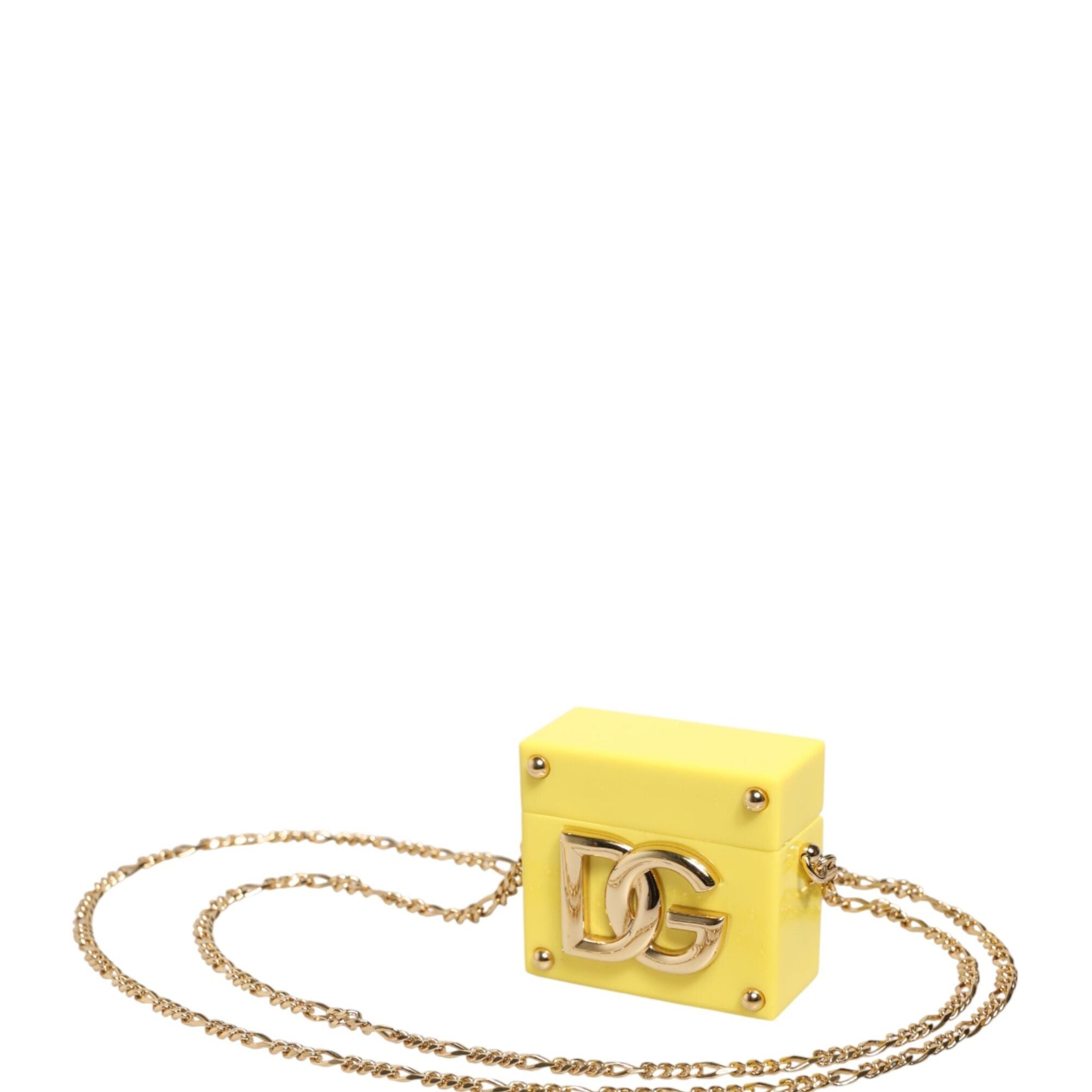 Dolce & Gabbana Yellow DG Logo Plaque Cover Gold Chain Airpods Case