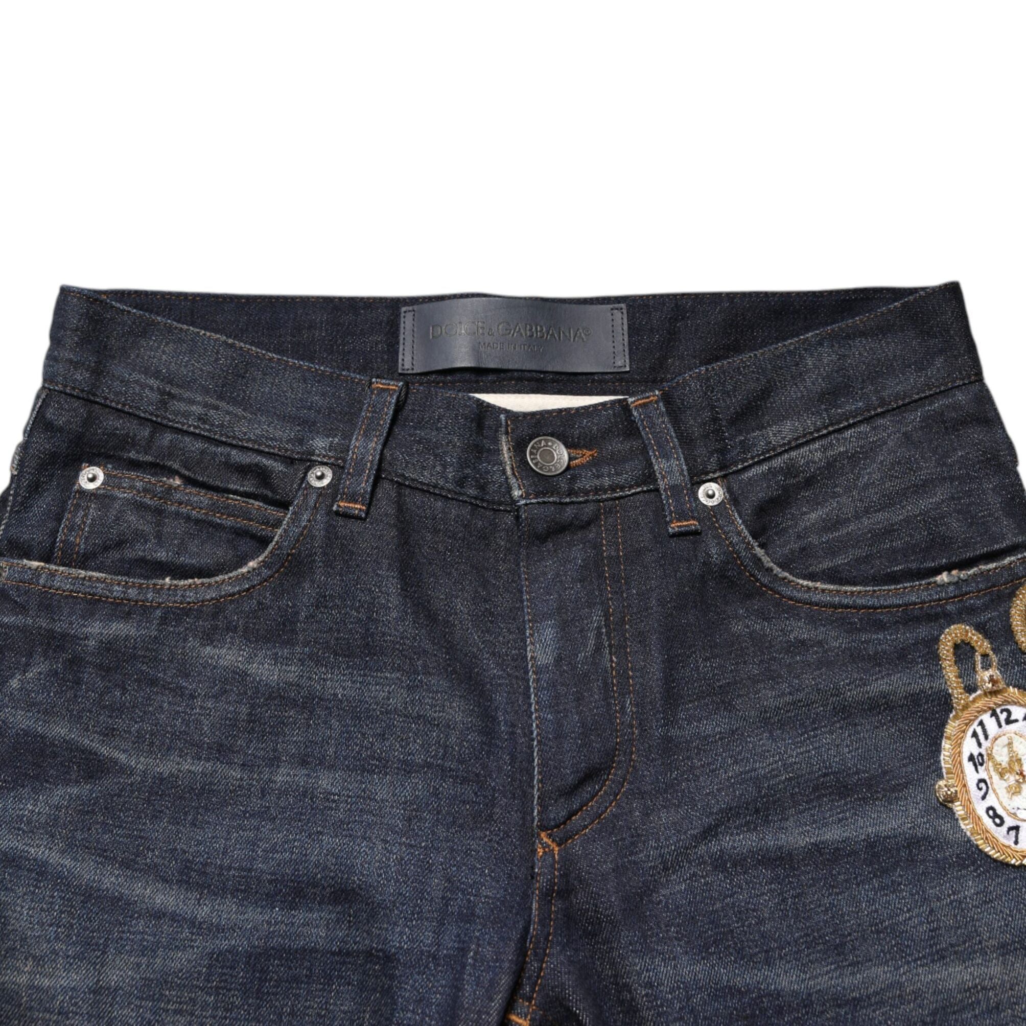 Dolce & Gabbana Dark Blue Watch GOLD Men Skinny Denim Jeans