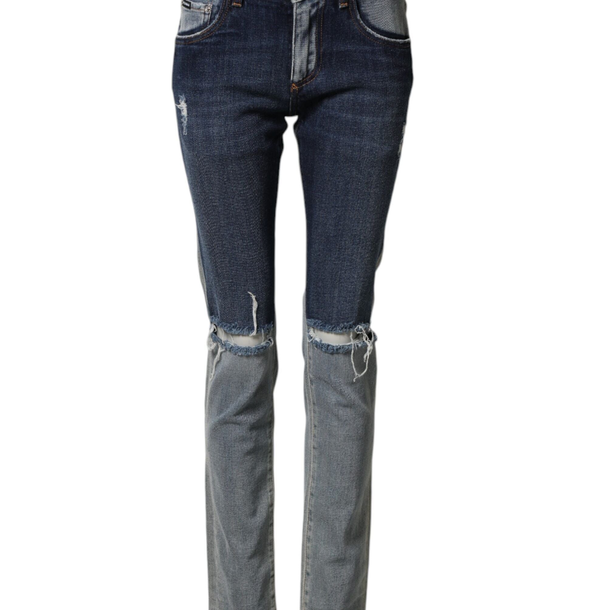 Dolce & Gabbana Blue Two Tone Cotton Men Skinny Denim Jeans