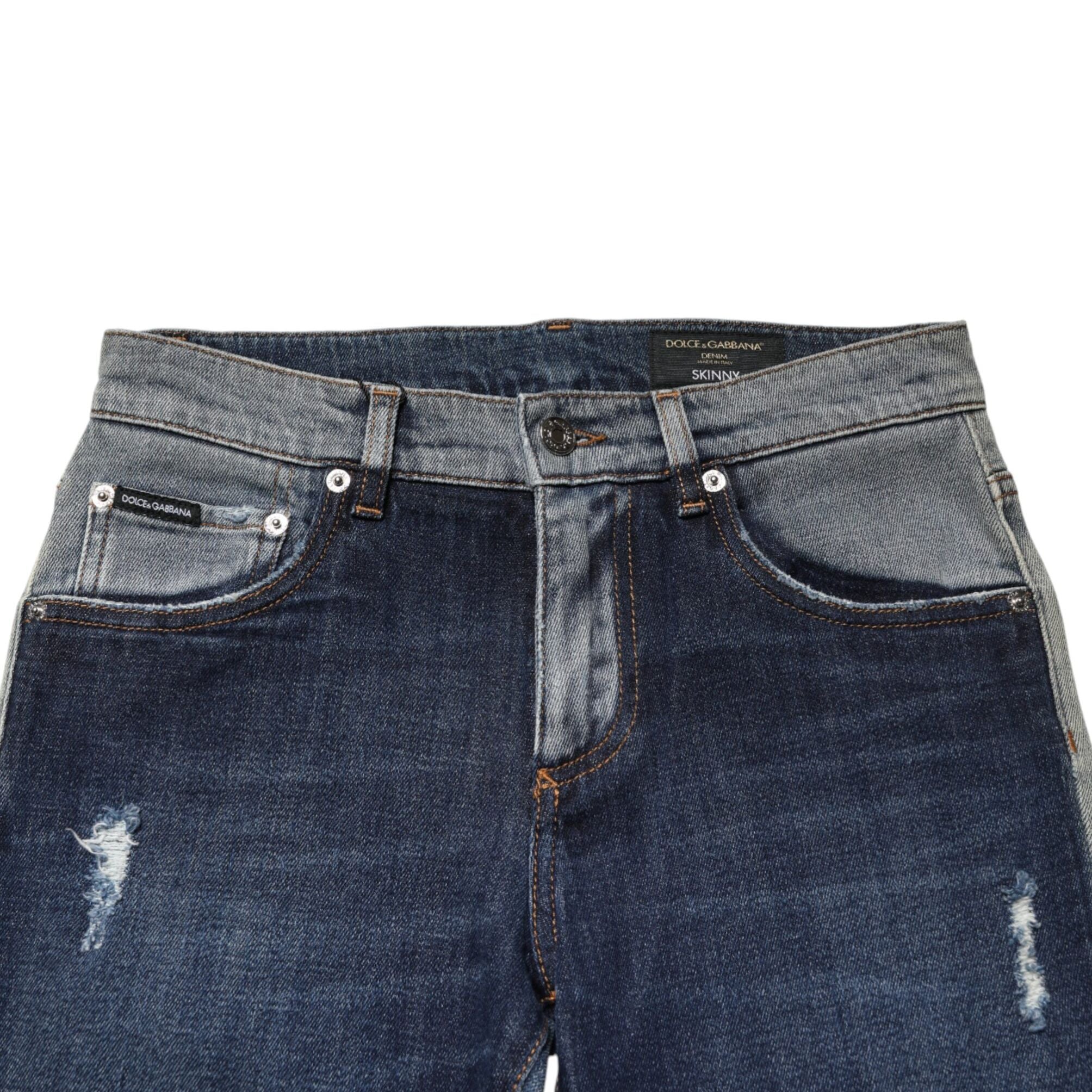 Dolce & Gabbana Blue Two Tone Cotton Men Skinny Denim Jeans