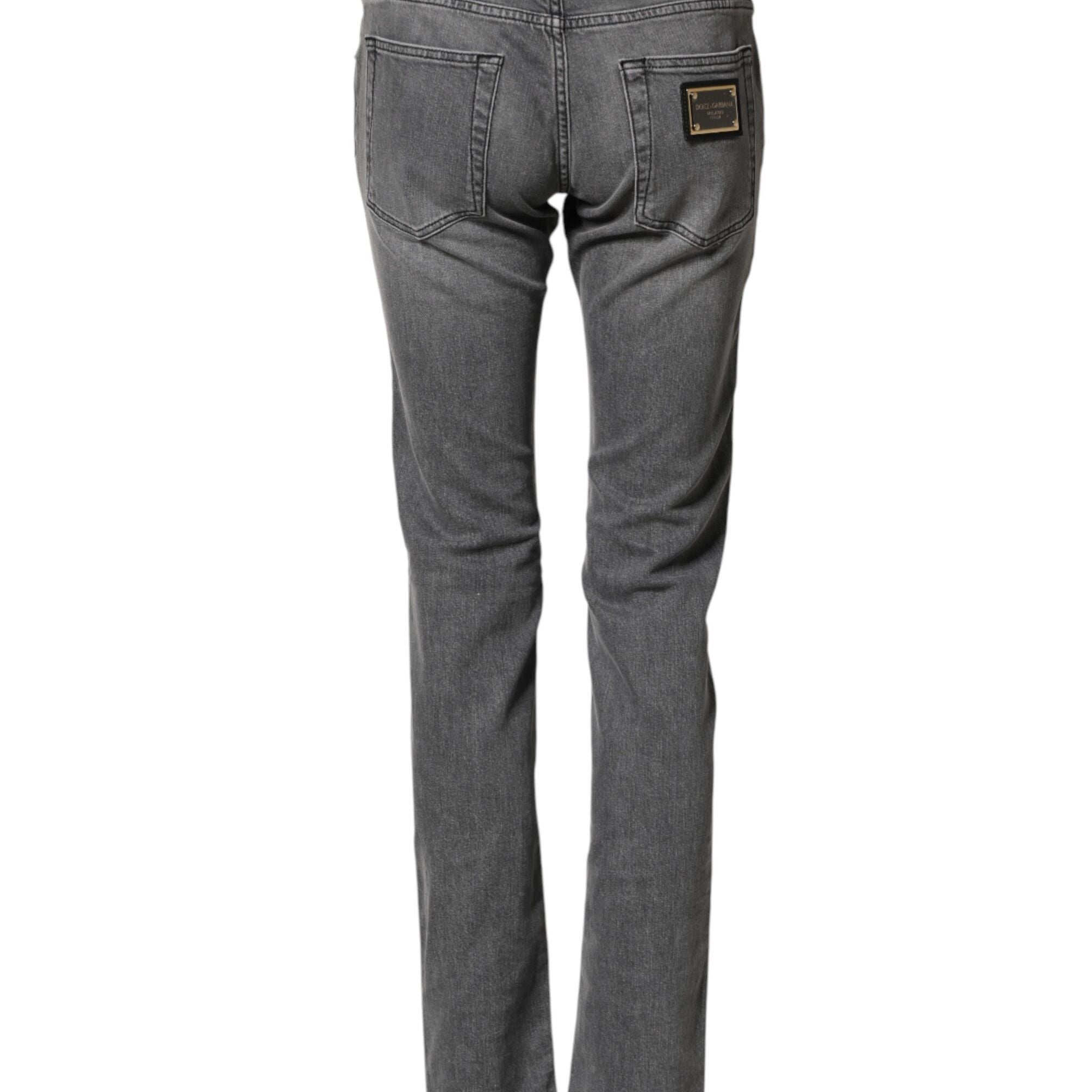 Dolce & Gabbana Gray Cotton Mid Waist Skinny Denim Jeans