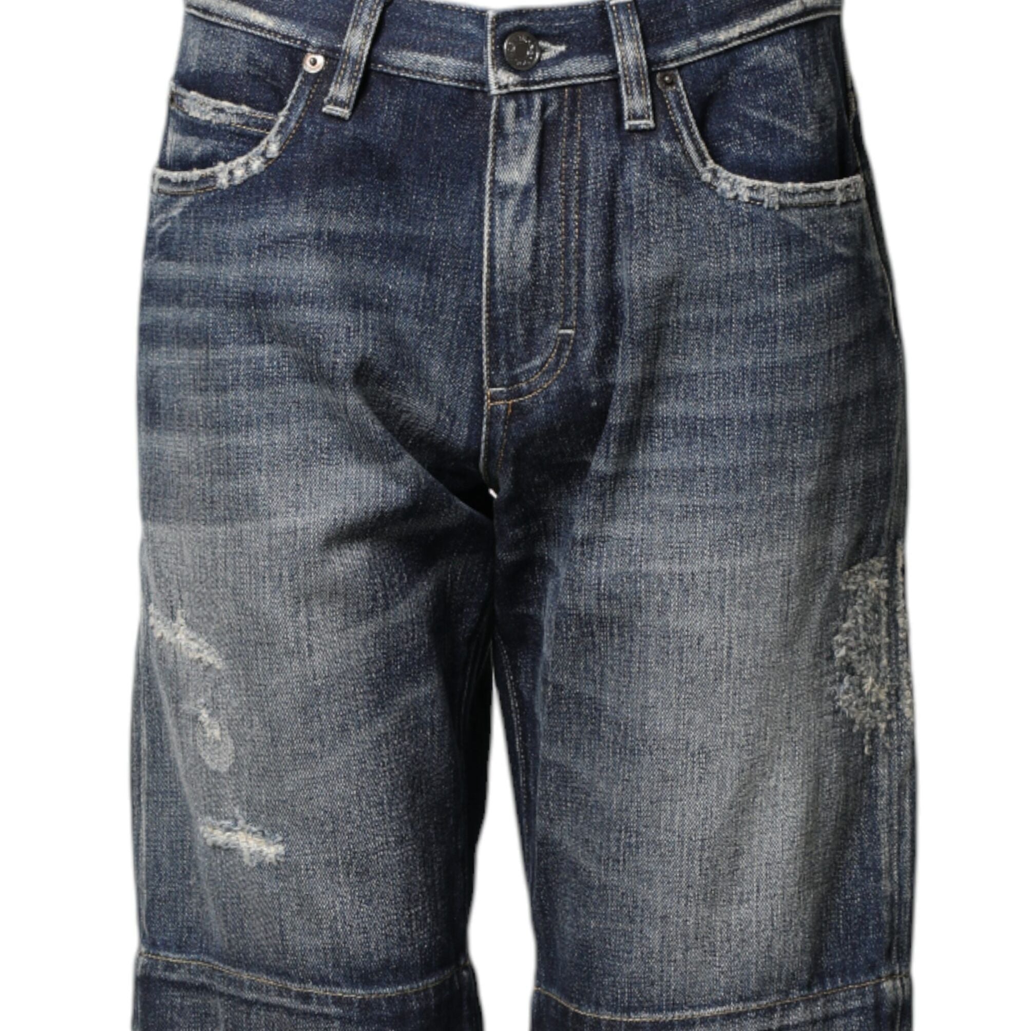 Dolce & Gabbana Blue Cotton Distressed Denim Bermuda Shorts