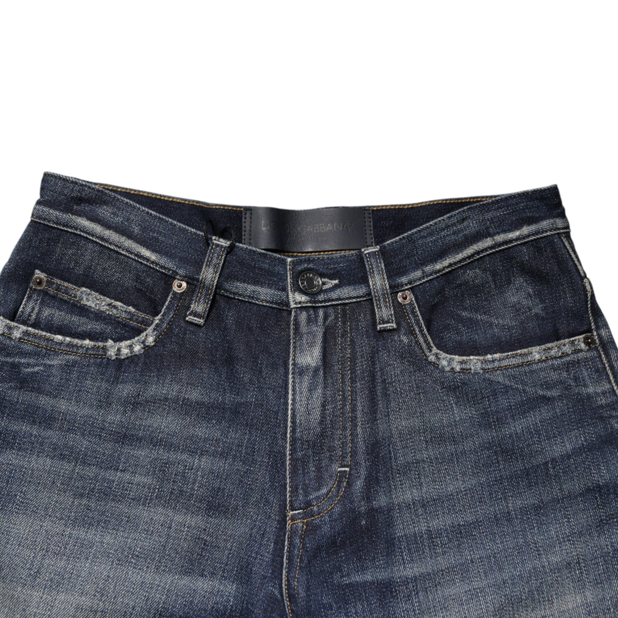 Dolce & Gabbana Blue Cotton Distressed Denim Bermuda Shorts