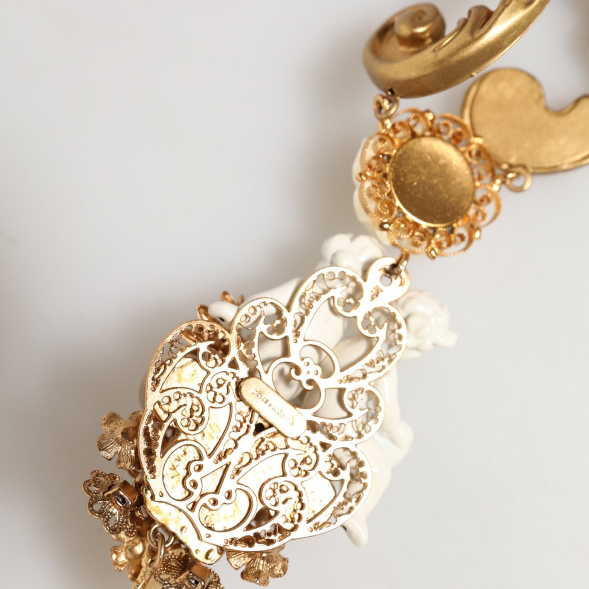 Dolce & Gabbana Gold Ceramic Crystal Cherub Baroque Pendant Necklace