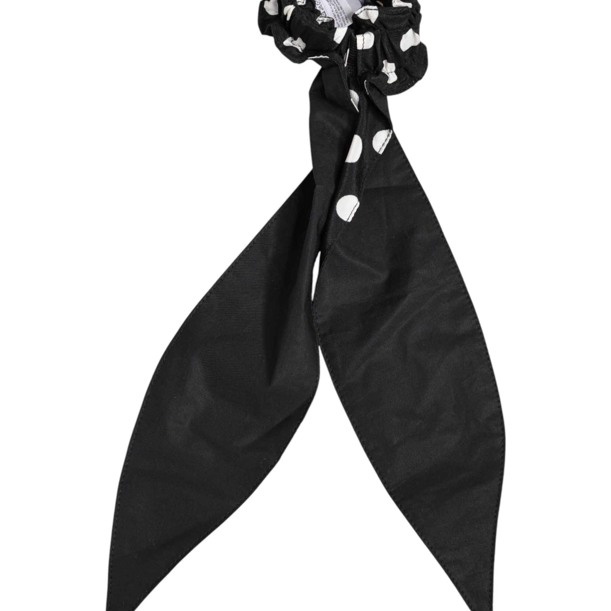 Dolce & Gabbana Black Cotton Polka Dot Scarf Tie Accessory Hair Scrunchie