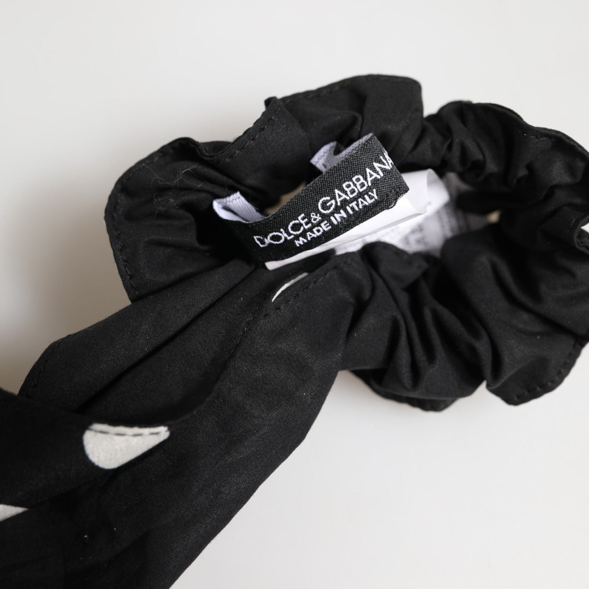 Dolce & Gabbana Black Cotton Polka Dot Scarf Tie Accessory Hair Scrunchie